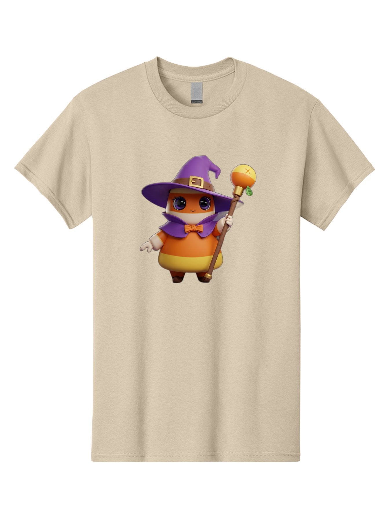 Candy-Witch Men'S Graphic Tee, 100% Cotton, Comfortable Casual Summer Wear, Machine Washable, Candy Character, Wizard Hat, Magical Staff, Orange Bow Tie, Purple Cape, Cartoon Style, Fantasy Creature, Sweet Treat, Magical Powers, Bac780 4