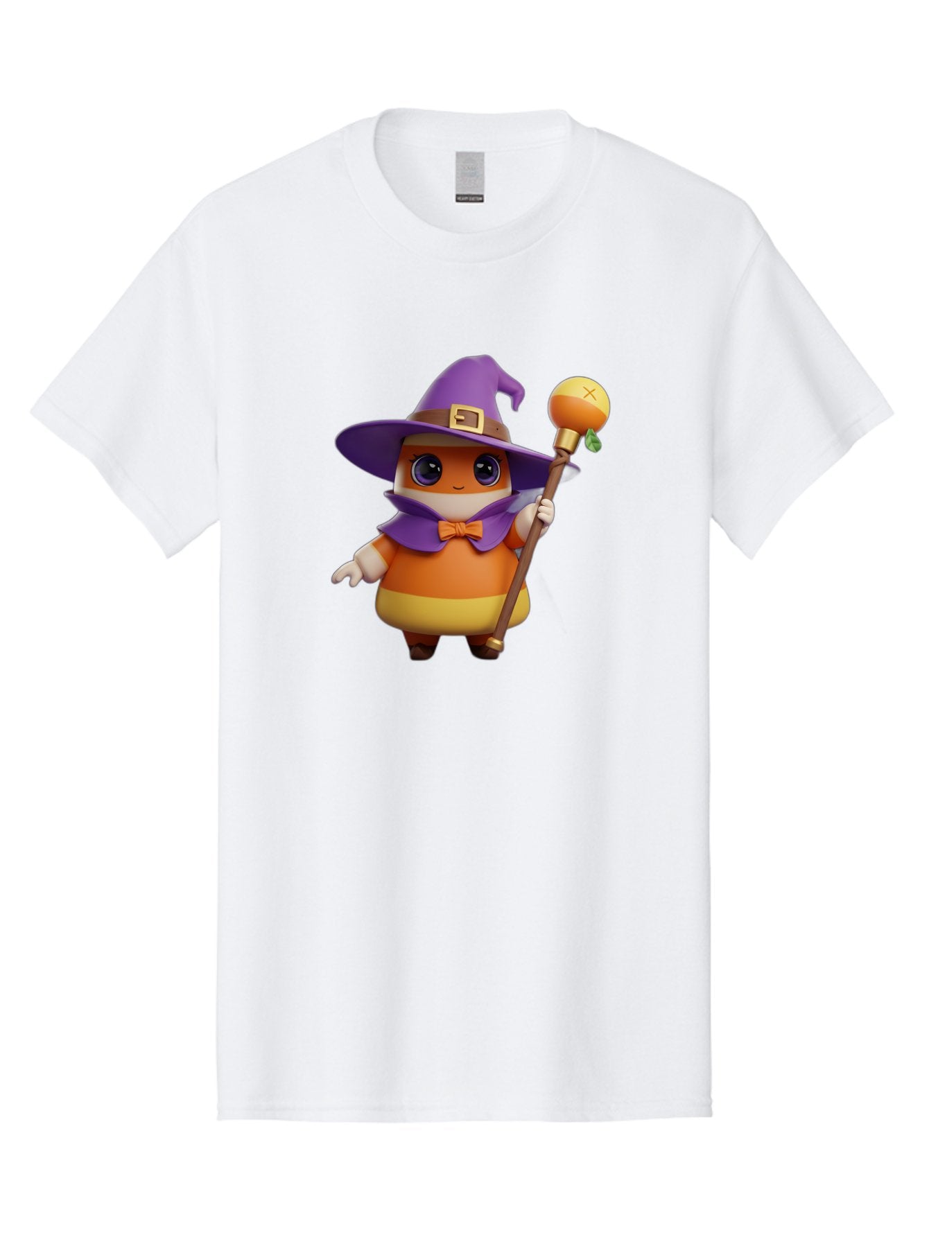 Candy-Witch Men'S Graphic Tee, 100% Cotton, Comfortable Casual Summer Wear, Machine Washable, Candy Character, Wizard Hat, Magical Staff, Orange Bow Tie, Purple Cape, Cartoon Style, Fantasy Creature, Sweet Treat, Magical Powers, Bac780