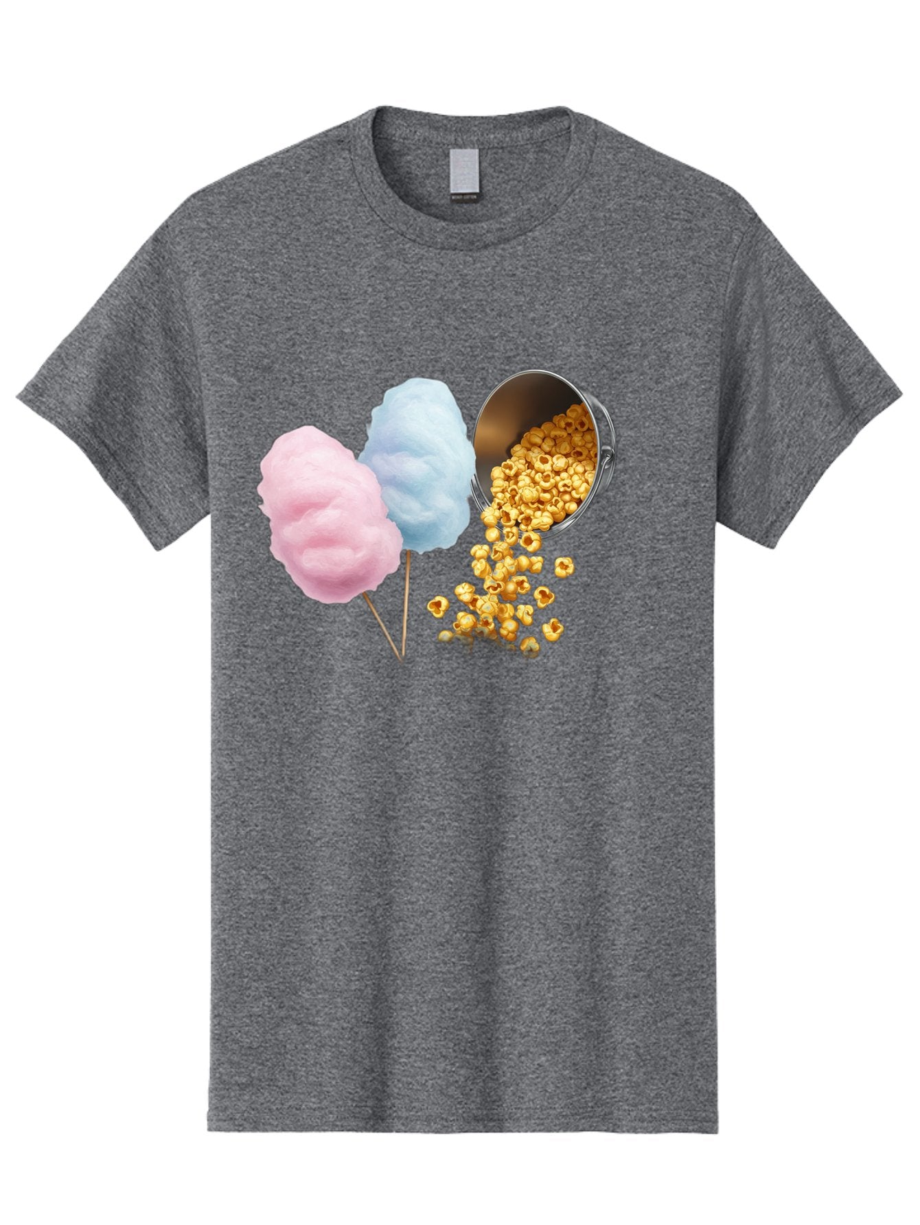 Caramel-Popcorn-And-Cotton-Candy Men'S Graphic Tee, 100% Cotton, Comfortable Casual Summer Wear, Machine Washable, Cotton Candy, Caramel Popcorn, Sweet Treats, Fair Food, Party Snacks, Tasty Delights, Fluffy Cotton Candy, Sticky Caramel, Bac782 10