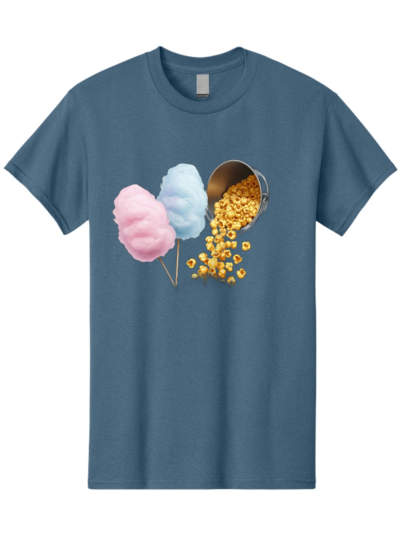 Caramel-Popcorn-And-Cotton-Candy Men'S Graphic Tee, 100% Cotton, Comfortable Casual Summer Wear, Machine Washable, Cotton Candy, Caramel Popcorn, Sweet Treats, Fair Food, Party Snacks, Tasty Delights, Fluffy Cotton Candy, Sticky Caramel, Bac782 7