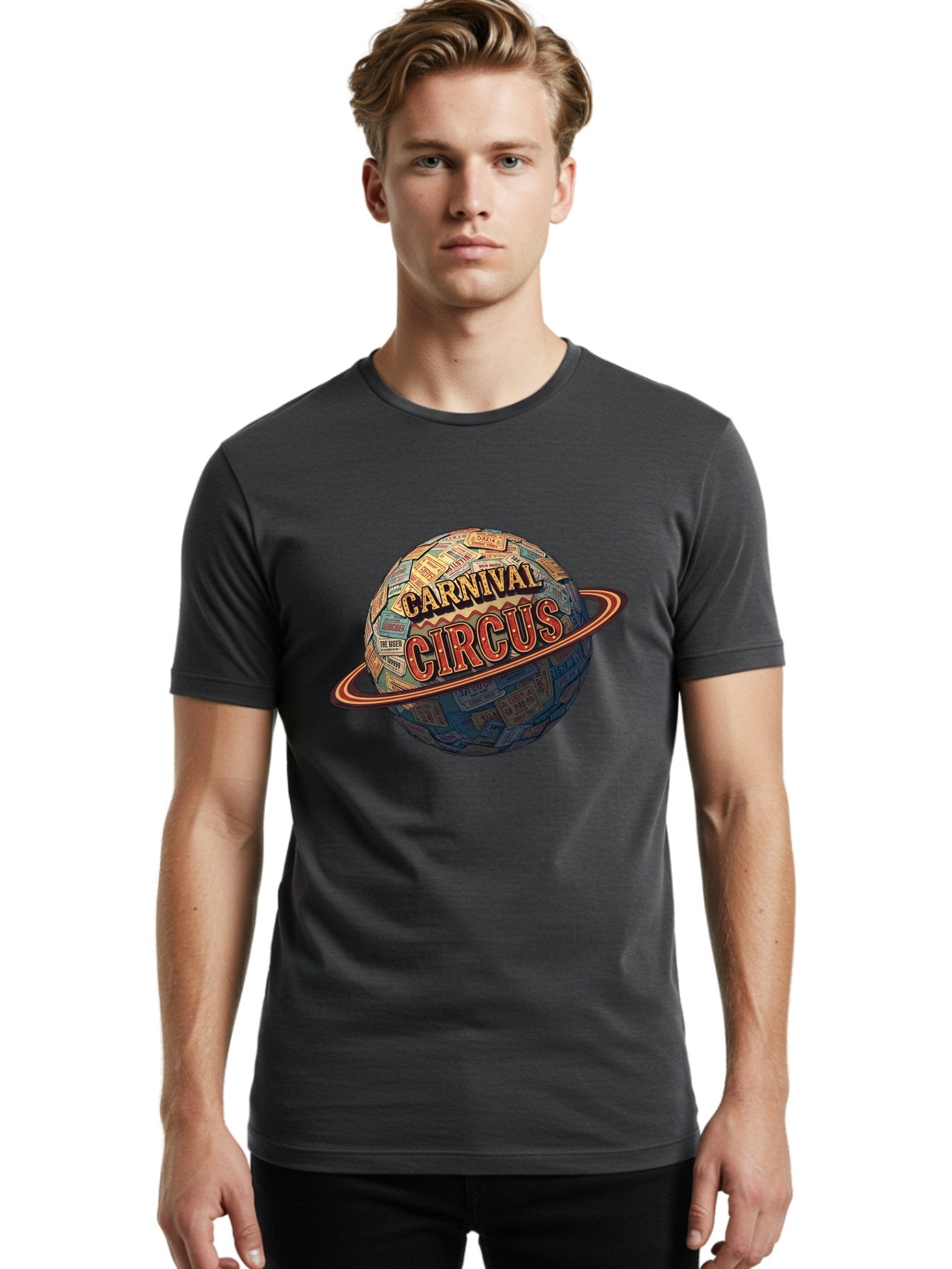 Carnival-Circus-1 Men'S Graphic Tee, 100% Cotton, Comfortable Casual Summer Wear, Machine Washable, Carnival Circus, Earth With Ring, Vintage Posters, Global Celebration, Festive Atmosphere, Entertainment, Travel, Adventure, Event Promotion Bac783 24