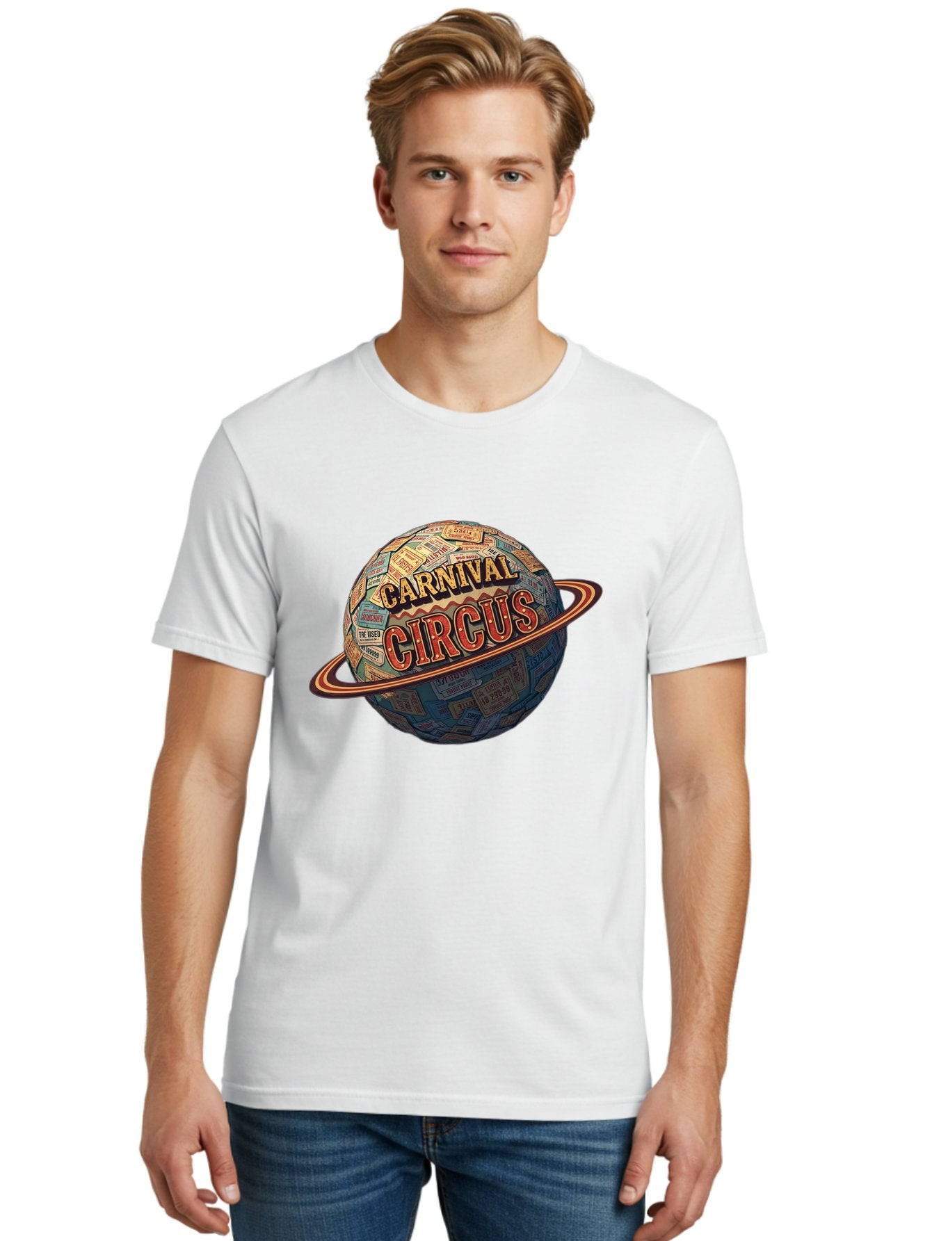 Carnival-Circus-1 Men'S Graphic Tee, 100% Cotton, Comfortable Casual Summer Wear, Machine Washable, Carnival Circus, Earth With Ring, Vintage Posters, Global Celebration, Festive Atmosphere, Entertainment, Travel, Adventure, Event Promotion Bac783 28