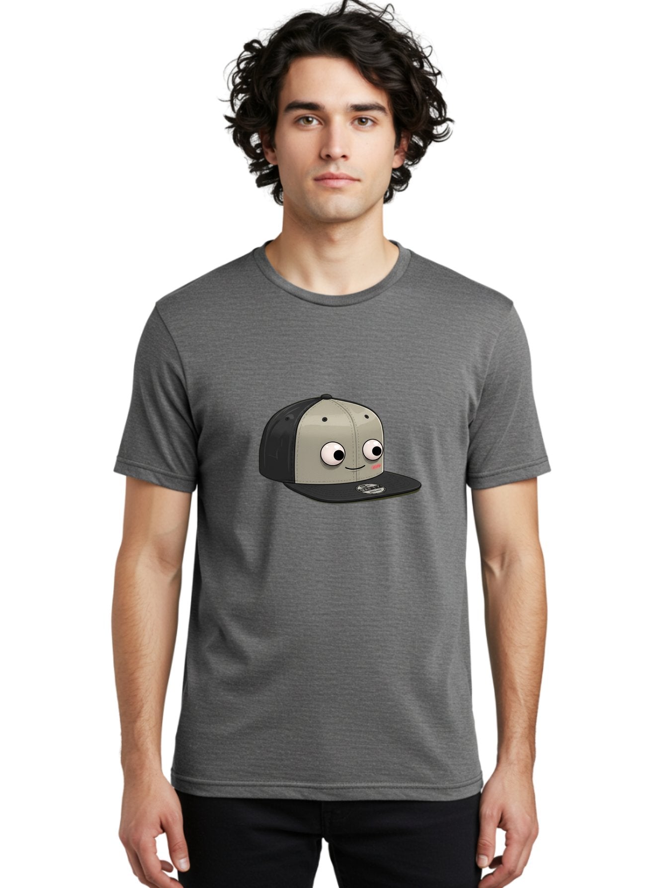 Cartoon-Baseball-Cap Men'S Graphic Tee, 100% Cotton, Comfortable Casual Summer Wear, Machine Washable, Funny Cartoon Baseball Cap, Cartoon Character Design, Smiling Face, Animated Hat, Digital Illustration, Playful Accessory, Bac787 19