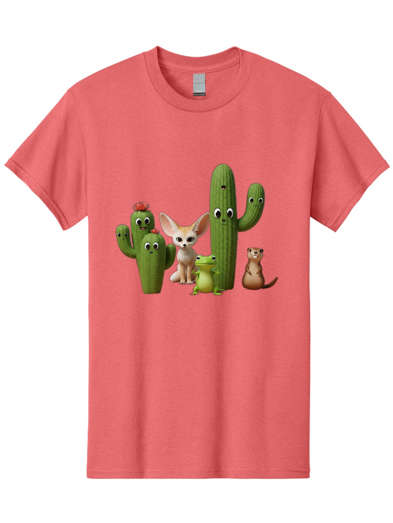 Cartoon-Cactus-And-Animals Men'S Graphic Tee, 100% Cotton, Comfortable Casual Summer Wear, Machine Washable, Cartoon Cacti, 3D Illustration, Desert Animals, Cute Wildlife, Digital Artwork, Funny Characters, Cartoon Characters, Cactus Friends, Bac788 14