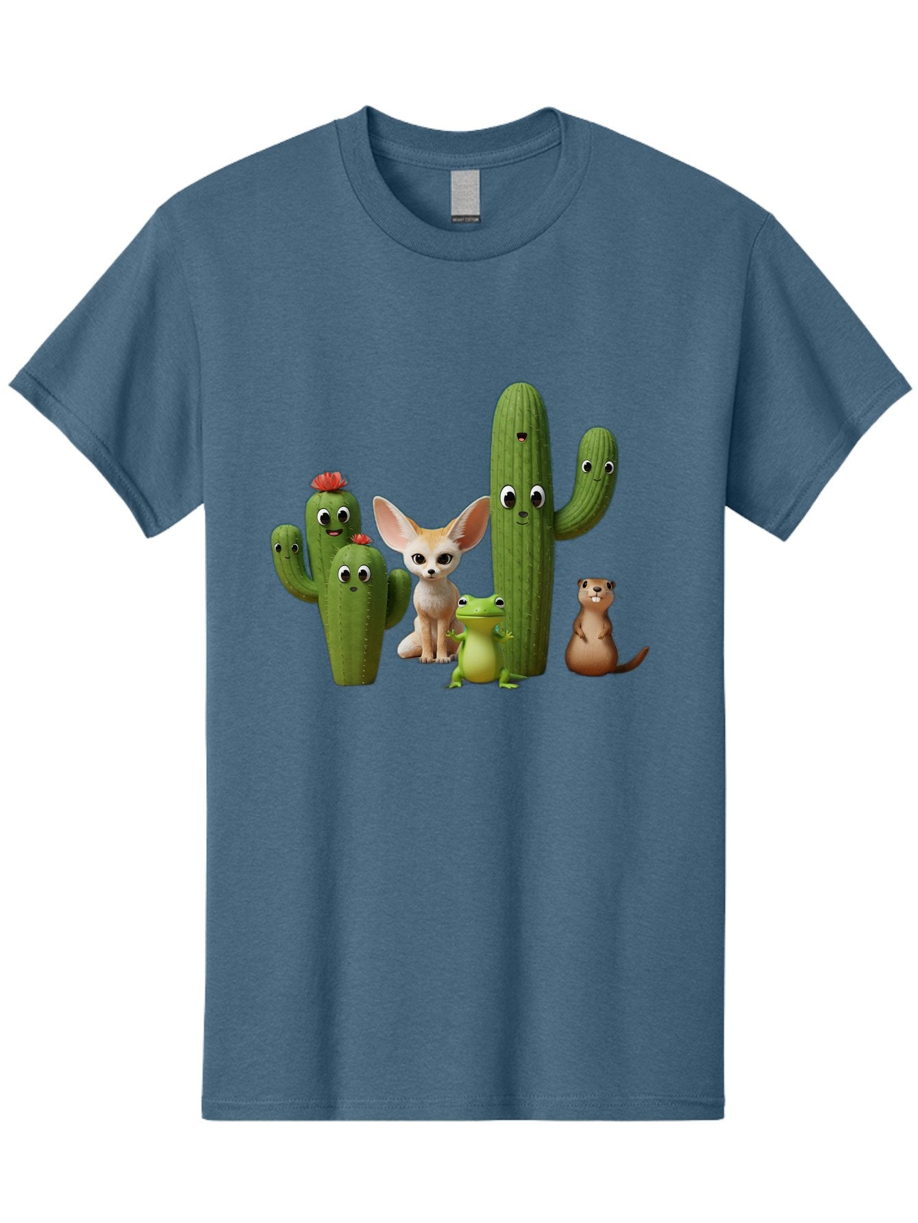 Cartoon-Cactus-And-Animals Men'S Graphic Tee, 100% Cotton, Comfortable Casual Summer Wear, Machine Washable, Cartoon Cacti, 3D Illustration, Desert Animals, Cute Wildlife, Digital Artwork, Funny Characters, Cartoon Characters, Cactus Friends, Bac788 13