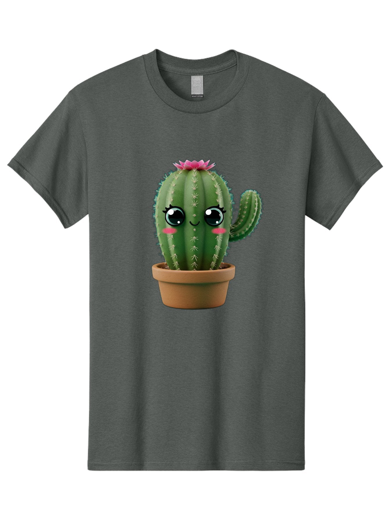 Cartoon-Cactus Men'S Graphic Tee, 100% Cotton, Comfortable Casual Summer Wear, Machine Washable, Cartoon Cactus, Potted Plant, Cute Desert Flora, Green Spiky Texture, Pink Flower, Smiling Face, Rosy Cheeks, Terracotta Pot, Kawaii Character, Bac789 13