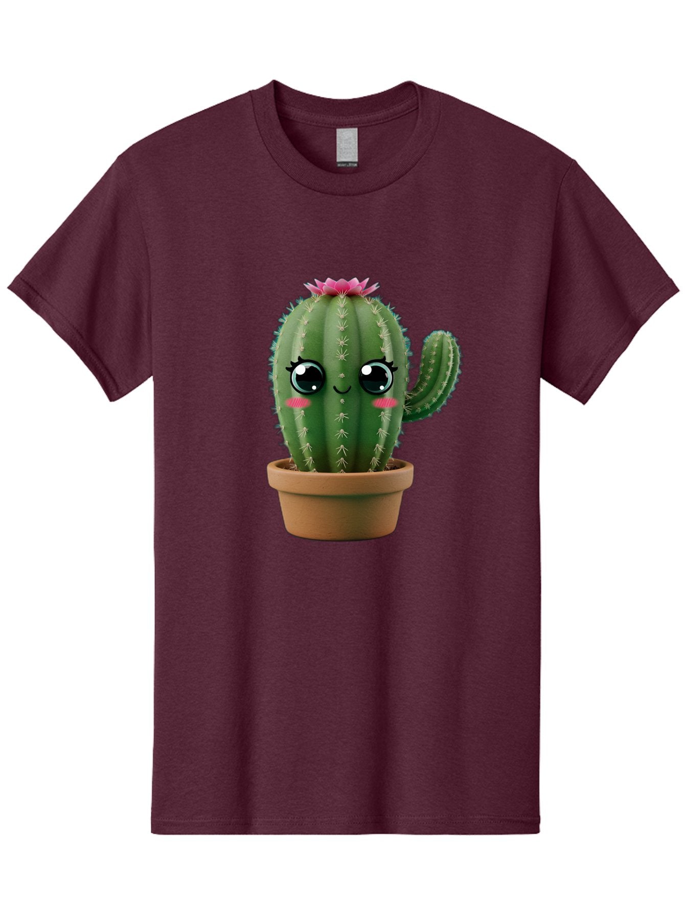 Cartoon-Cactus Men'S Graphic Tee, 100% Cotton, Comfortable Casual Summer Wear, Machine Washable, Cartoon Cactus, Potted Plant, Cute Desert Flora, Green Spiky Texture, Pink Flower, Smiling Face, Rosy Cheeks, Terracotta Pot, Kawaii Character, Bac789 8