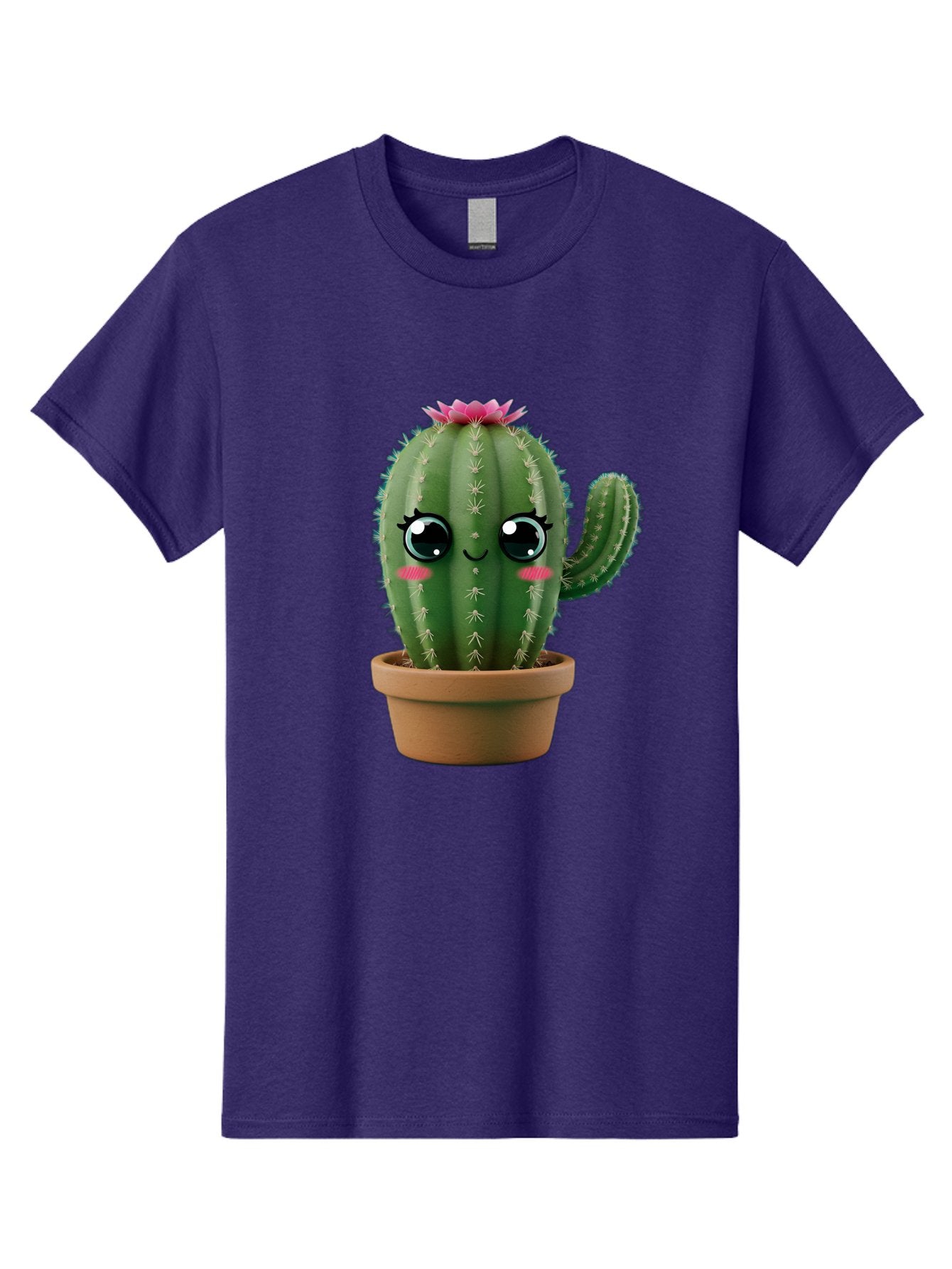 Cartoon-Cactus Men'S Graphic Tee, 100% Cotton, Comfortable Casual Summer Wear, Machine Washable, Cartoon Cactus, Potted Plant, Cute Desert Flora, Green Spiky Texture, Pink Flower, Smiling Face, Rosy Cheeks, Terracotta Pot, Kawaii Character, Bac789 5