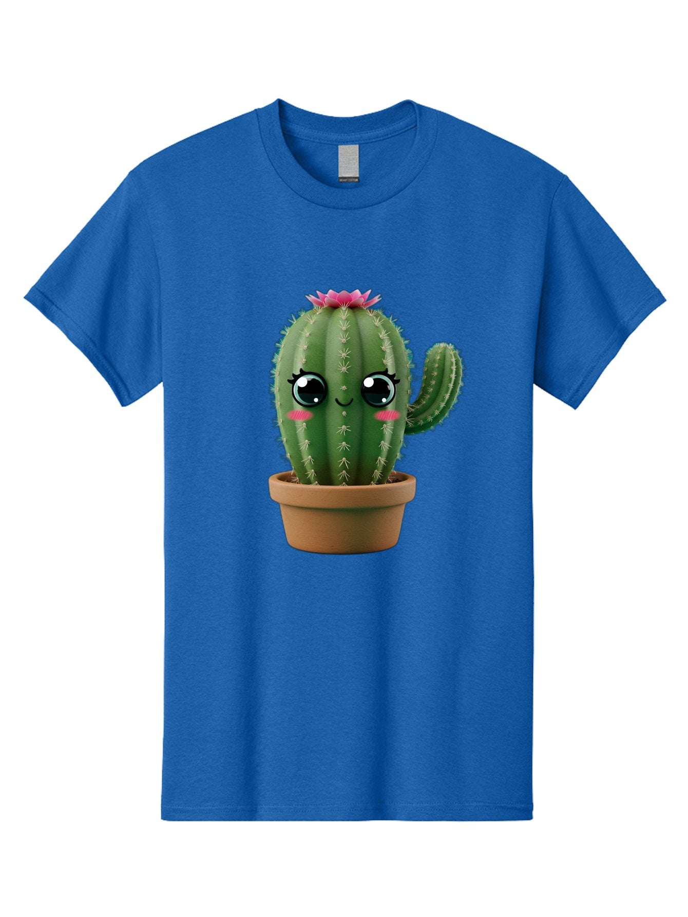 Cartoon-Cactus Men'S Graphic Tee, 100% Cotton, Comfortable Casual Summer Wear, Machine Washable, Cartoon Cactus, Potted Plant, Cute Desert Flora, Green Spiky Texture, Pink Flower, Smiling Face, Rosy Cheeks, Terracotta Pot, Kawaii Character, Bac789 10