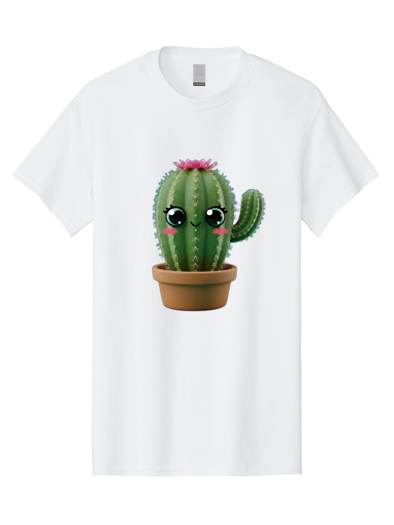 Cartoon-Cactus Men'S Graphic Tee, 100% Cotton, Comfortable Casual Summer Wear, Machine Washable, Cartoon Cactus, Potted Plant, Cute Desert Flora, Green Spiky Texture, Pink Flower, Smiling Face, Rosy Cheeks, Terracotta Pot, Kawaii Character, Bac789 14