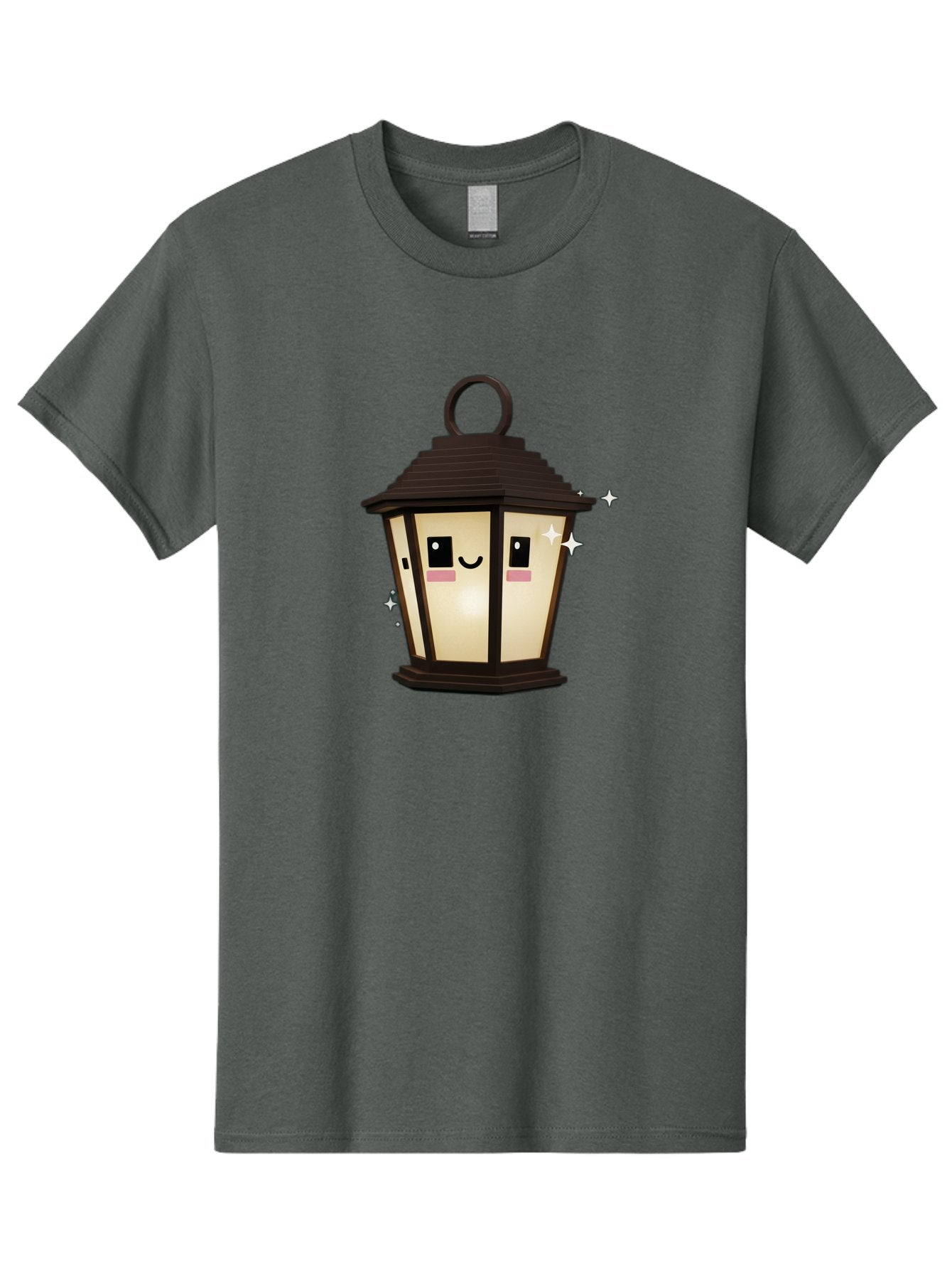 Cartoon-Lantern Men'S Graphic Tee, 100% Cotton, Comfortable Casual Summer Wear, Machine Washable, Cute Lantern, Smiling Face, Glowing Light, Magical Sparks, Kawaii Character, Charming Decoration, Happy Expression, Whimsical Design Bac792