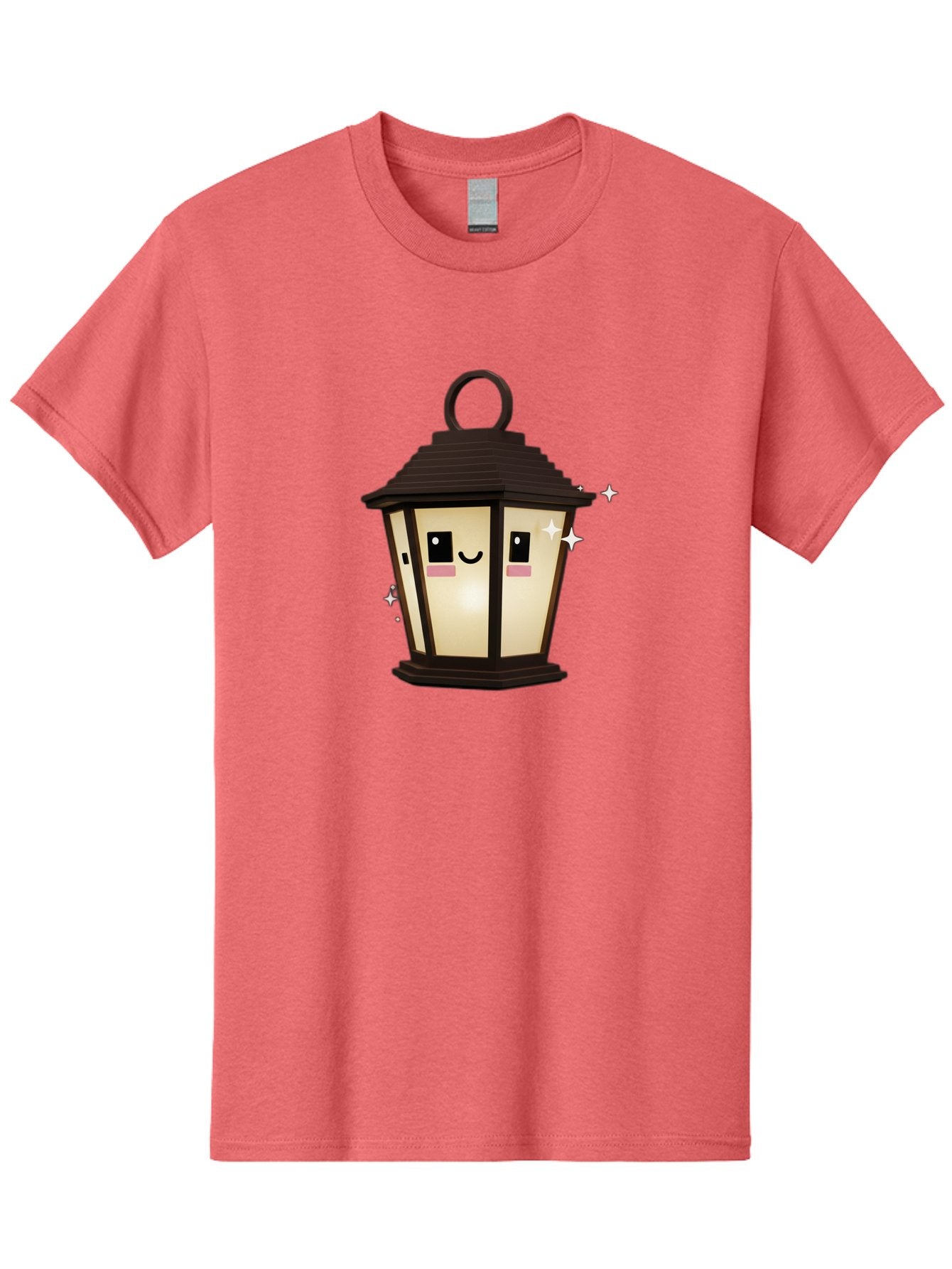 Cartoon-Lantern Men'S Graphic Tee, 100% Cotton, Comfortable Casual Summer Wear, Machine Washable, Cute Lantern, Smiling Face, Glowing Light, Magical Sparks, Kawaii Character, Charming Decoration, Happy Expression, Whimsical Design Bac792 7