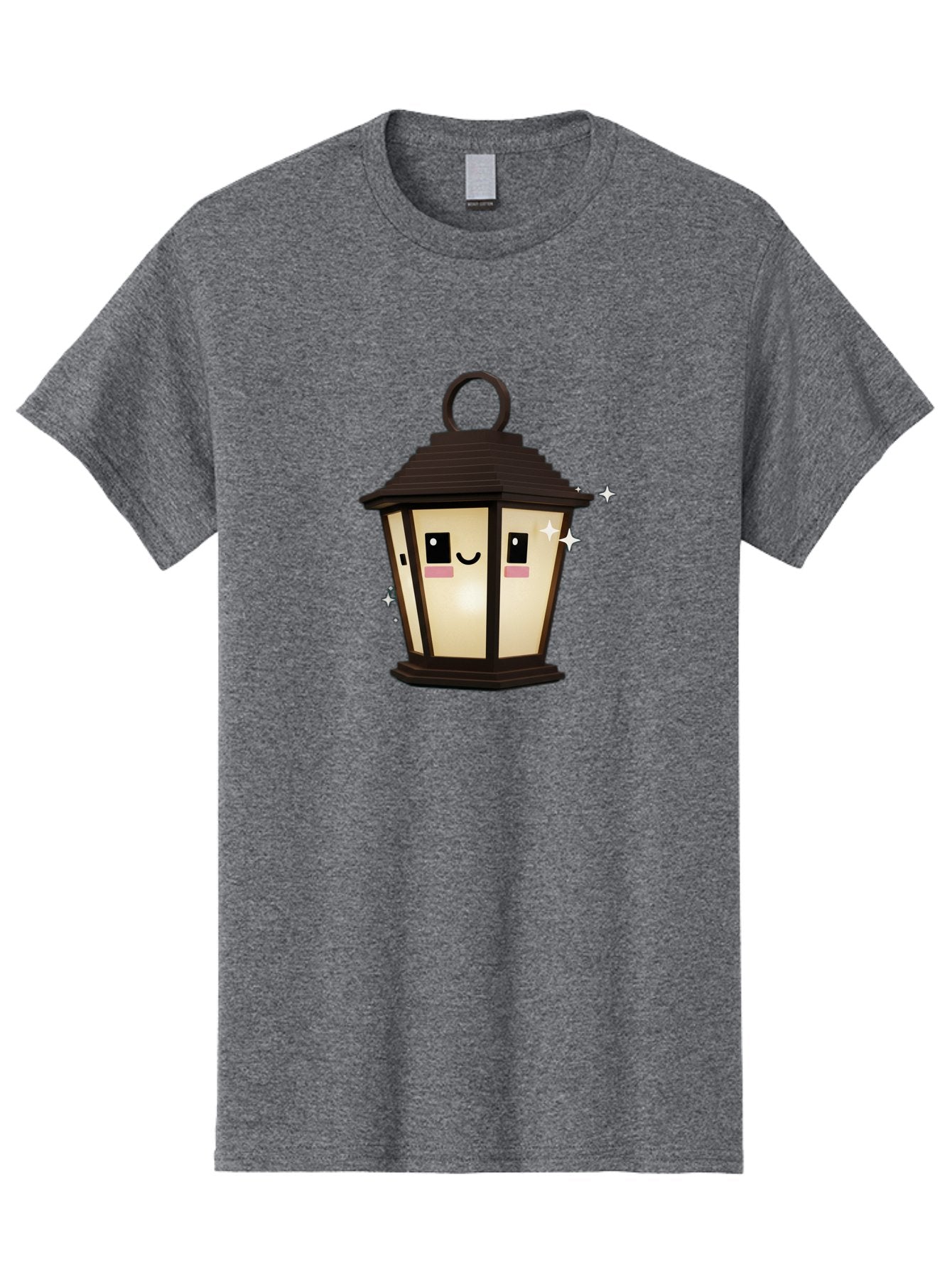 Cartoon-Lantern Men'S Graphic Tee, 100% Cotton, Comfortable Casual Summer Wear, Machine Washable, Cute Lantern, Smiling Face, Glowing Light, Magical Sparks, Kawaii Character, Charming Decoration, Happy Expression, Whimsical Design Bac792