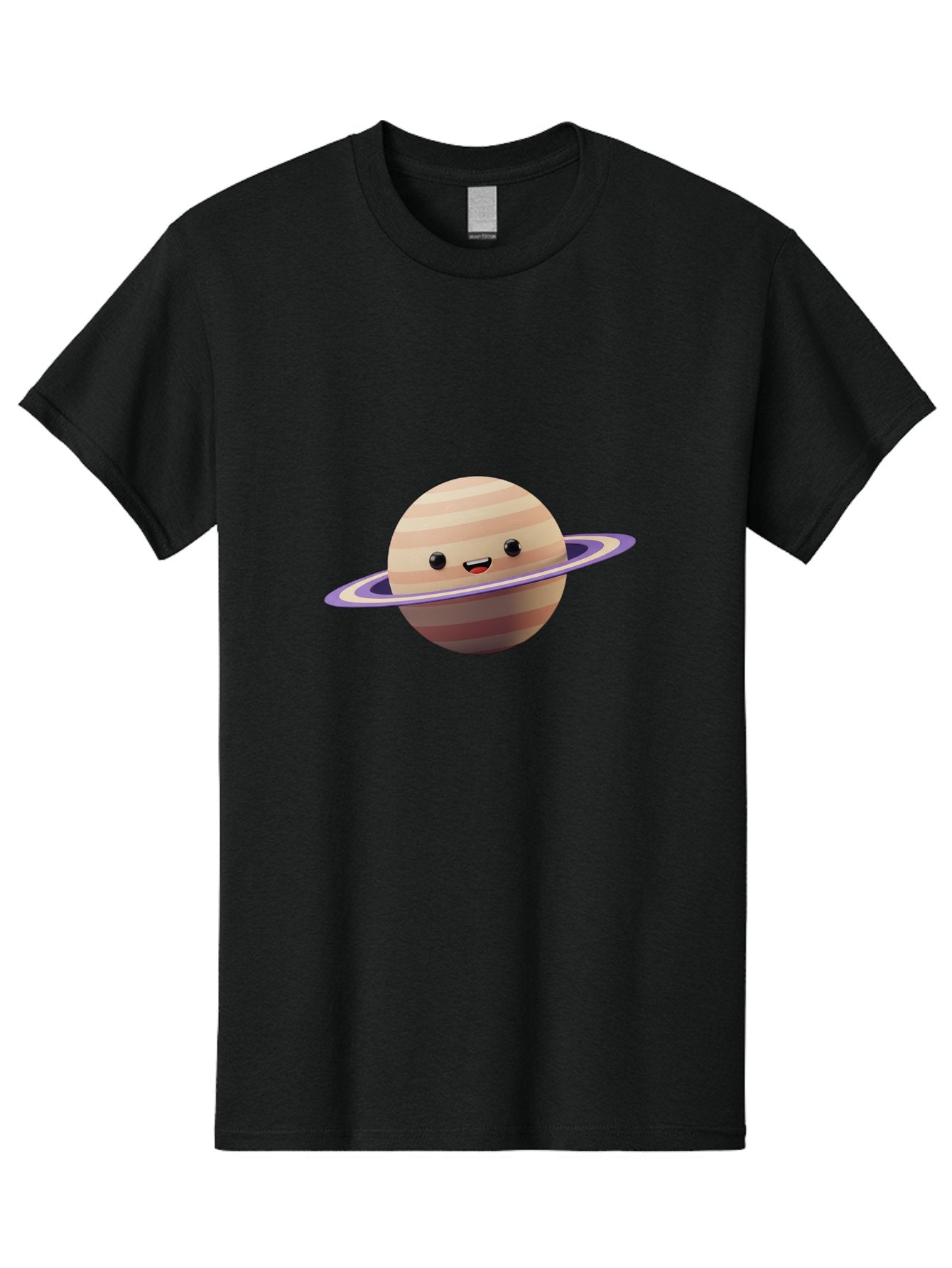 Cartoon-Saturn Men'S Graphic Tee, 100% Cotton, Comfortable Casual Summer Wear, Machine Washable, Cartoon Planet, Smiling Face, Saturn-Like Planet, Cute Illustration, Galaxy Character, Purple Ring, Beige And Brown Stripes, Funny Expression, Bac793 9