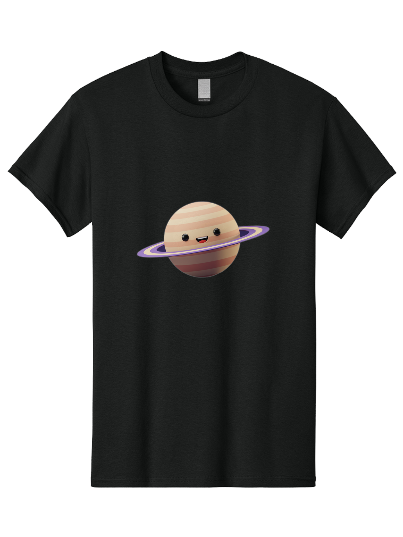 Cartoon-Saturn Men'S Graphic Tee, 100% Cotton, Comfortable Casual Summer Wear, Machine Washable, Cartoon Planet, Smiling Face, Saturn-Like Planet, Cute Illustration, Galaxy Character, Purple Ring, Beige And Brown Stripes, Funny Expression, Bac793 5