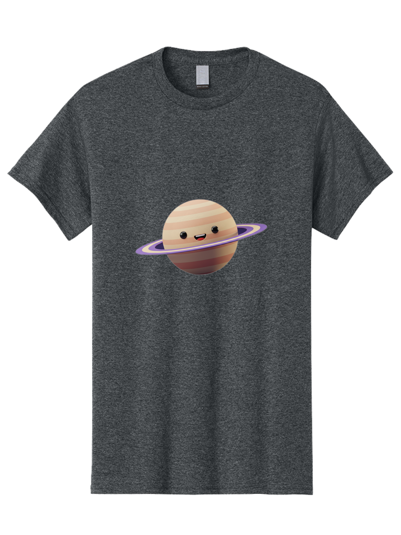 Cartoon-Saturn Men'S Graphic Tee, 100% Cotton, Comfortable Casual Summer Wear, Machine Washable, Cartoon Planet, Smiling Face, Saturn-Like Planet, Cute Illustration, Galaxy Character, Purple Ring, Beige And Brown Stripes, Funny Expression, Bac793 8