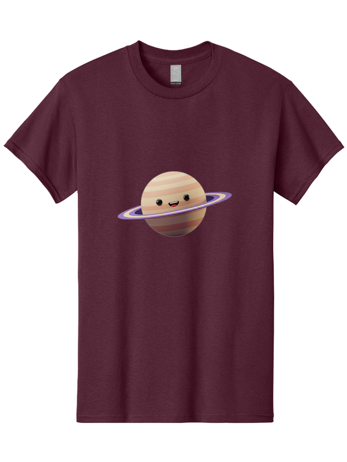 Cartoon-Saturn Men'S Graphic Tee, 100% Cotton, Comfortable Casual Summer Wear, Machine Washable, Cartoon Planet, Smiling Face, Saturn-Like Planet, Cute Illustration, Galaxy Character, Purple Ring, Beige And Brown Stripes, Funny Expression, Bac793 4