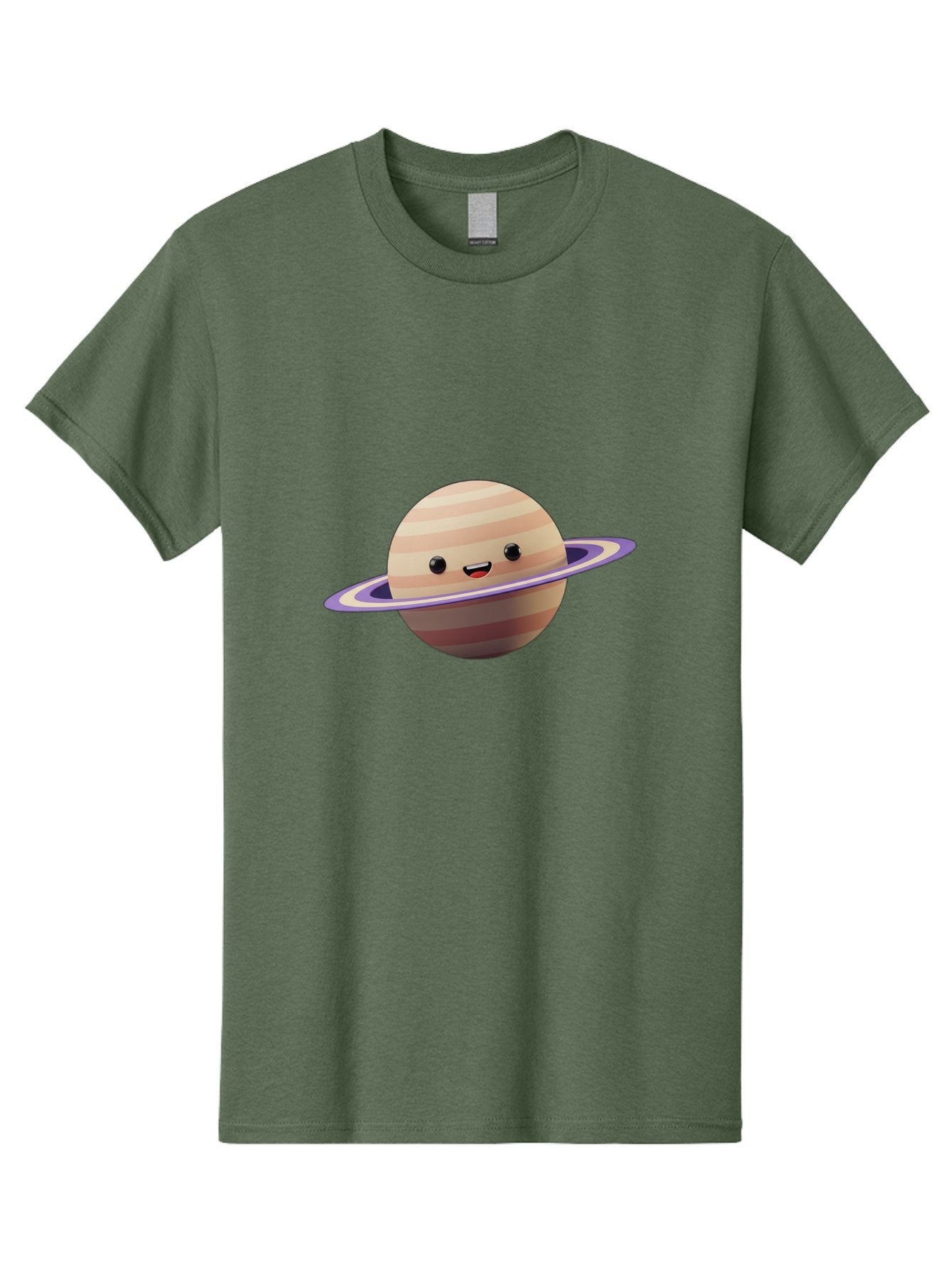 Cartoon-Saturn Men'S Graphic Tee, 100% Cotton, Comfortable Casual Summer Wear, Machine Washable, Cartoon Planet, Smiling Face, Saturn-Like Planet, Cute Illustration, Galaxy Character, Purple Ring, Beige And Brown Stripes, Funny Expression, Bac793 3