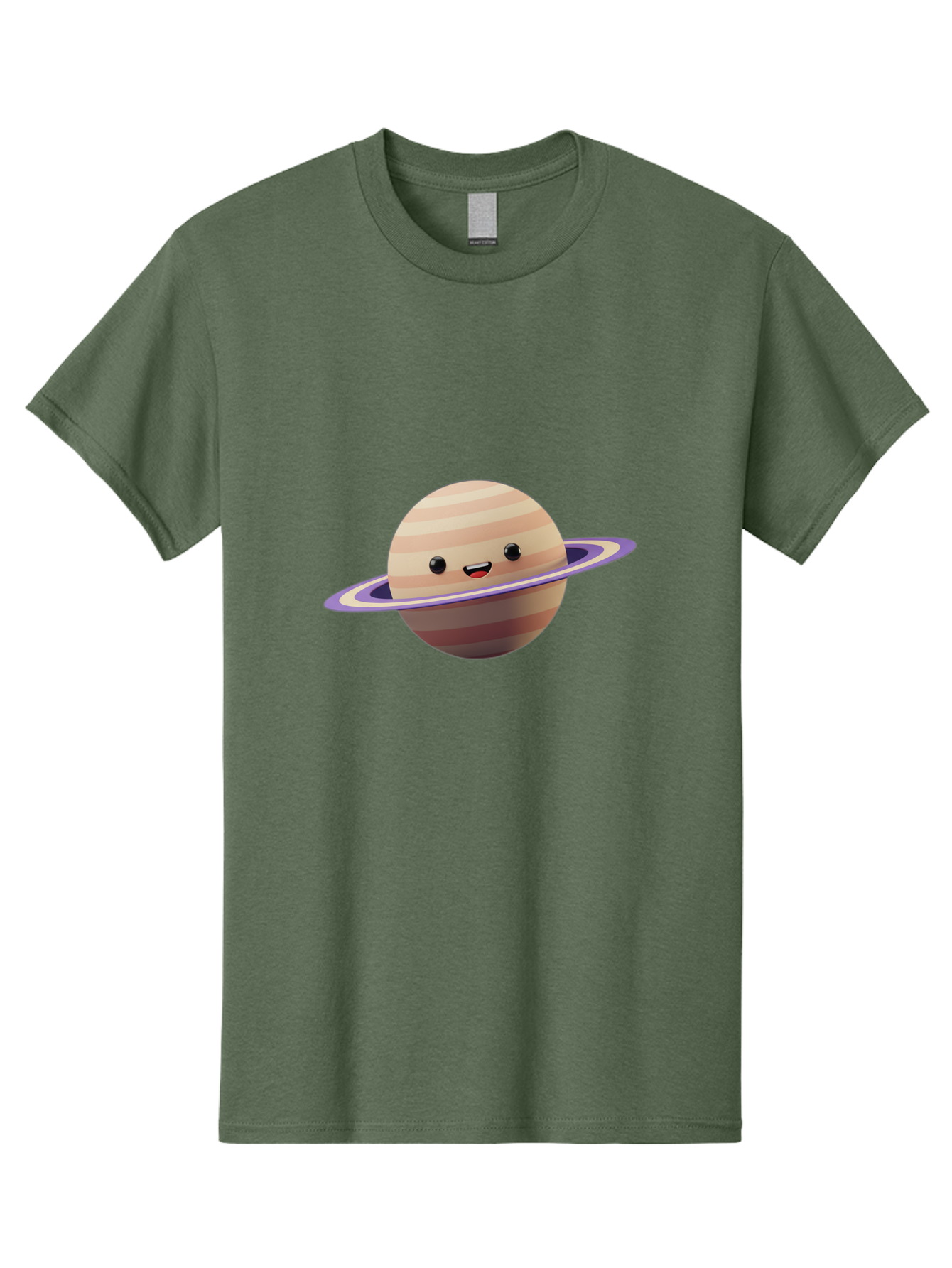 Cartoon-Saturn Men'S Graphic Tee, 100% Cotton, Comfortable Casual Summer Wear, Machine Washable, Cartoon Planet, Smiling Face, Saturn-Like Planet, Cute Illustration, Galaxy Character, Purple Ring, Beige And Brown Stripes, Funny Expression, Bac793 9