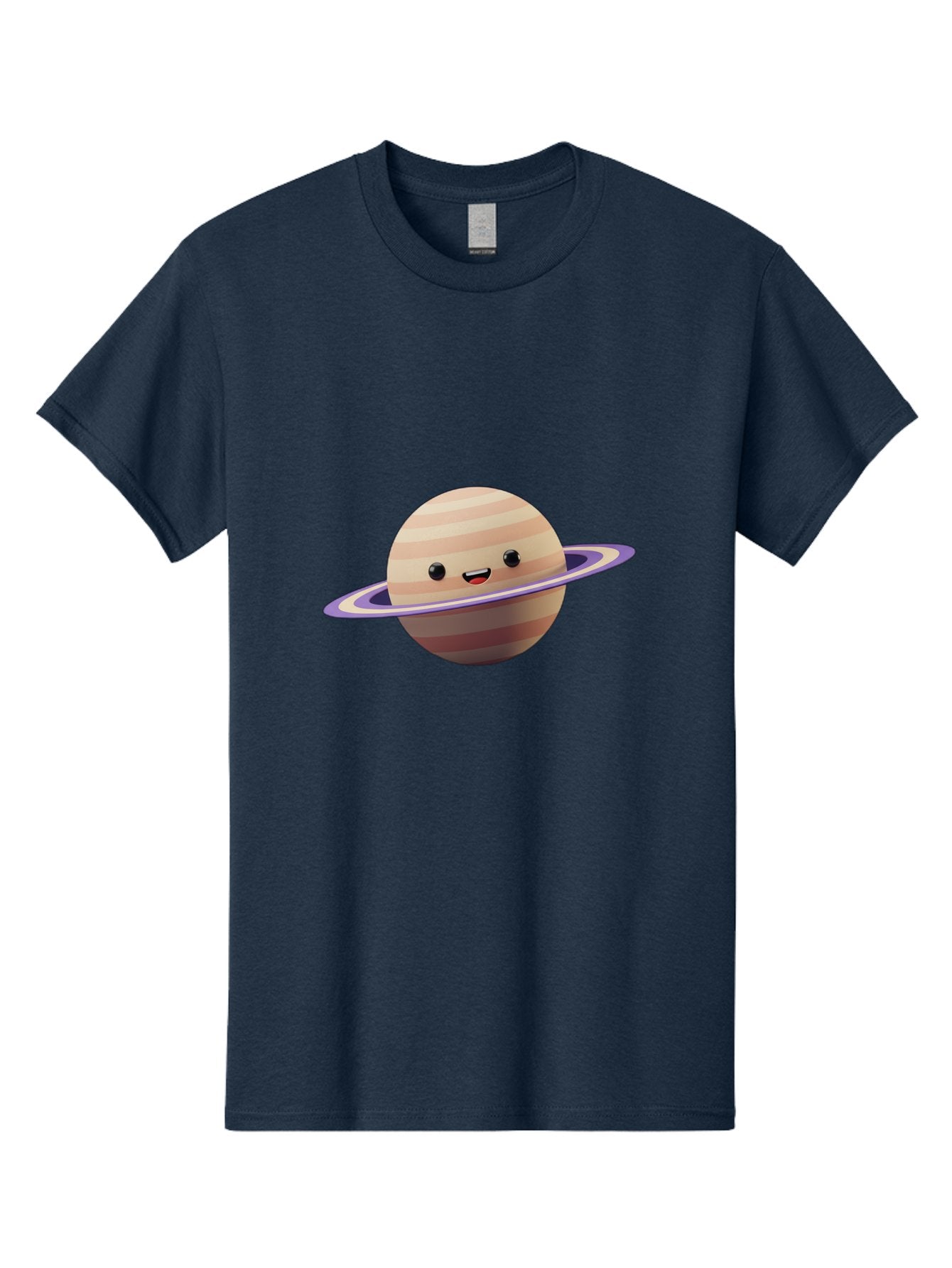 Cartoon-Saturn Men'S Graphic Tee, 100% Cotton, Comfortable Casual Summer Wear, Machine Washable, Cartoon Planet, Smiling Face, Saturn-Like Planet, Cute Illustration, Galaxy Character, Purple Ring, Beige And Brown Stripes, Funny Expression, Bac793 10