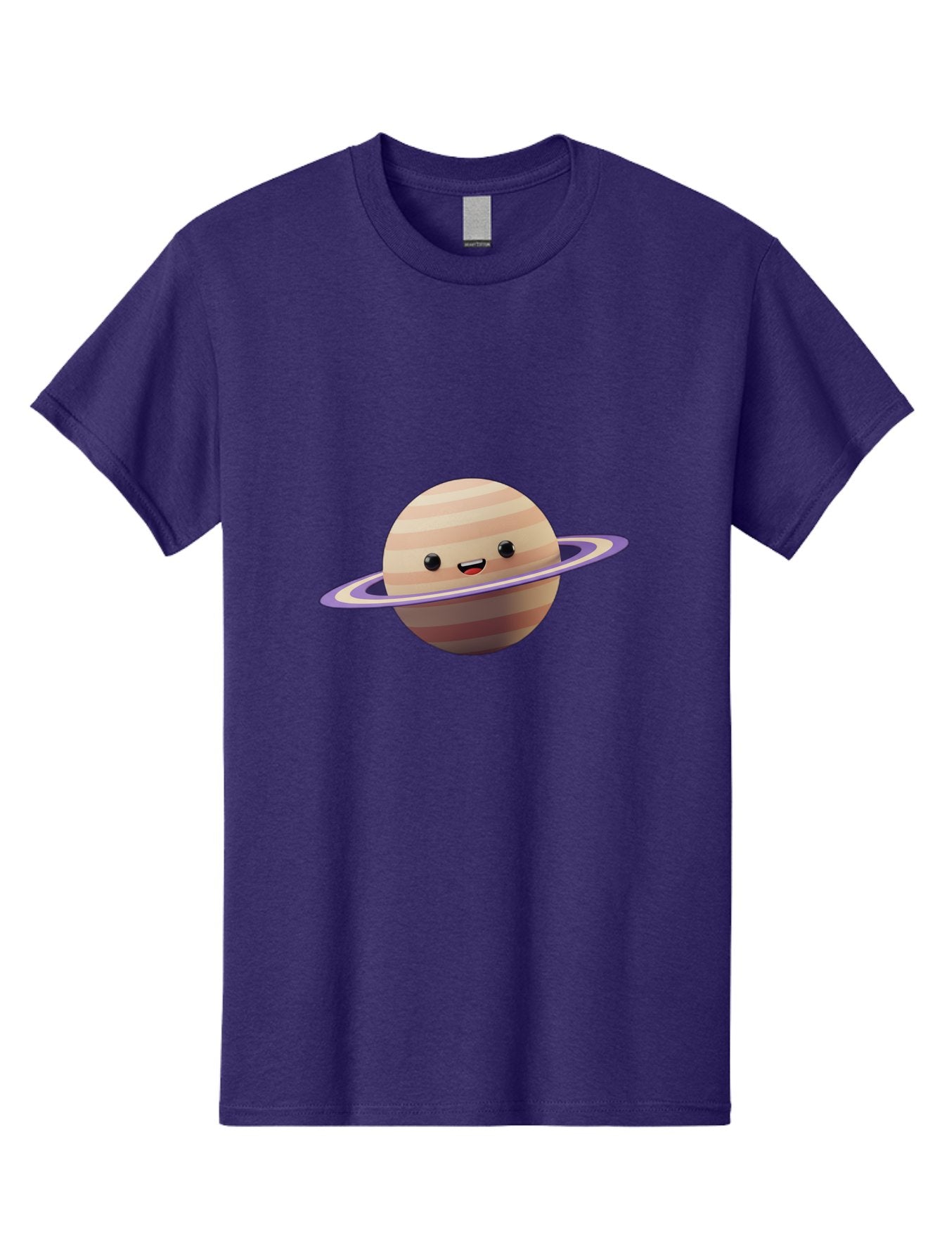 Cartoon-Saturn Men'S Graphic Tee, 100% Cotton, Comfortable Casual Summer Wear, Machine Washable, Cartoon Planet, Smiling Face, Saturn-Like Planet, Cute Illustration, Galaxy Character, Purple Ring, Beige And Brown Stripes, Funny Expression, Bac793 14