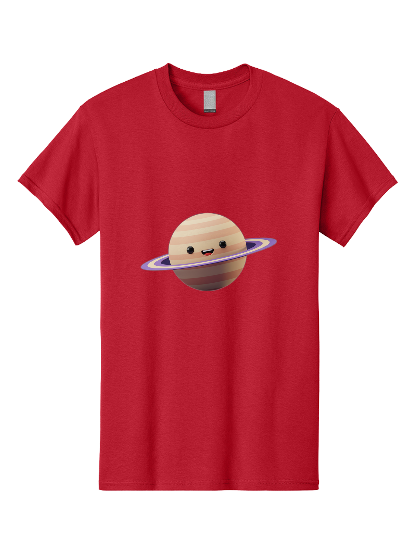 Cartoon-Saturn Men'S Graphic Tee, 100% Cotton, Comfortable Casual Summer Wear, Machine Washable, Cartoon Planet, Smiling Face, Saturn-Like Planet, Cute Illustration, Galaxy Character, Purple Ring, Beige And Brown Stripes, Funny Expression, Bac793 3