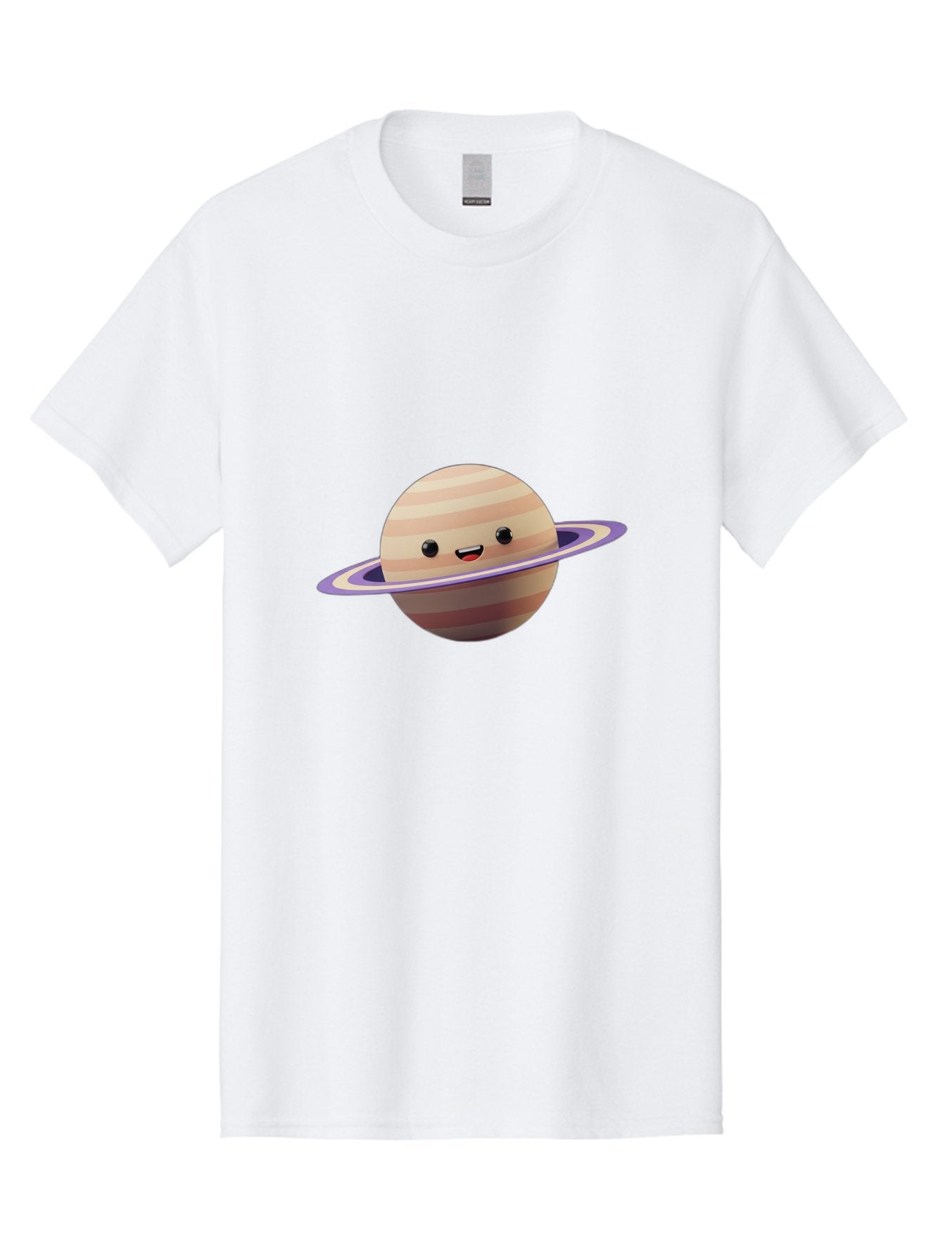Cartoon-Saturn Men'S Graphic Tee, 100% Cotton, Comfortable Casual Summer Wear, Machine Washable, Cartoon Planet, Smiling Face, Saturn-Like Planet, Cute Illustration, Galaxy Character, Purple Ring, Beige And Brown Stripes, Funny Expression, Bac793 13