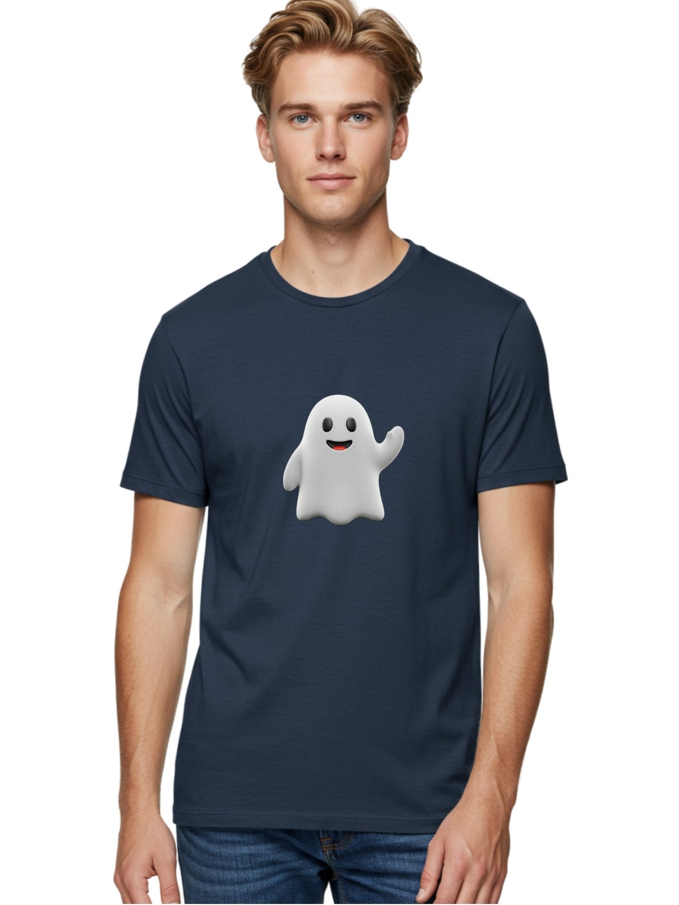 Casper-Ghost Men'S Graphic Tee, 100% Cotton, Comfortable Casual Summer Wear, Machine Washable, Smiling Ghost, Friendly Ghost, Cartoon Character, Happy Face, Waving Gesture, Halloween Spirit, Spooky Friendly, Digital Illustration, 3D Rendering Bac794 24