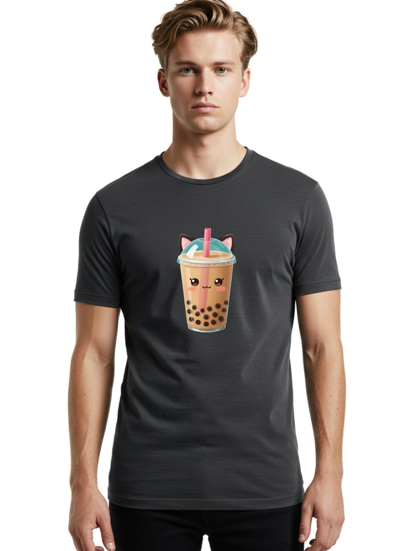 Cat-Bubble-Tea-2 Men'S Graphic Tee, 100% Cotton, Comfortable Casual Summer Wear, Machine Washable, Cute Cat Bubble Tea, Boba Tea With Cat Face, Cartoon Bubble Tea, Kawaii Drink, Adorable Beverage, Cat Ears, Bubble Tea Cup Bac796 23