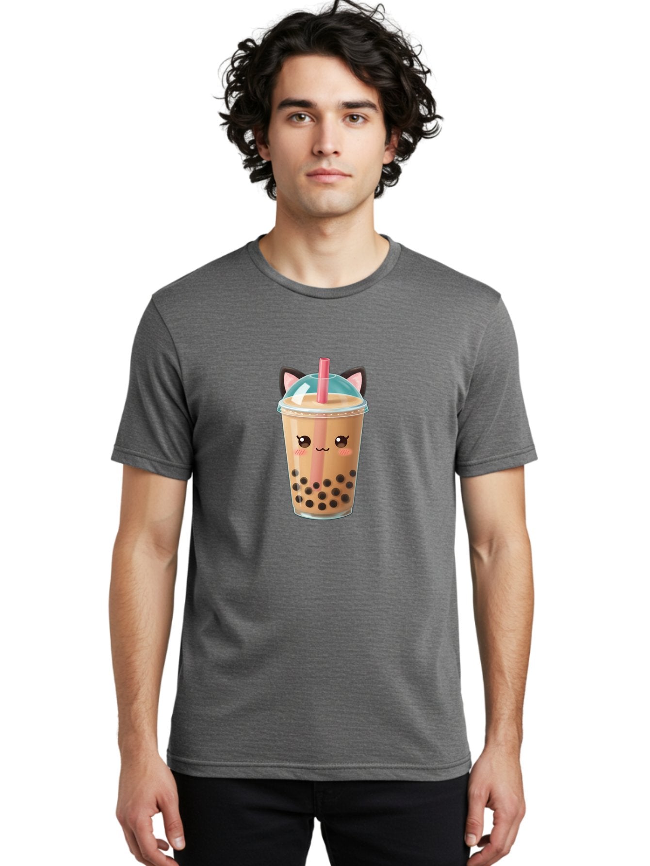 Cat-Bubble-Tea-2 Men'S Graphic Tee, 100% Cotton, Comfortable Casual Summer Wear, Machine Washable, Cute Cat Bubble Tea, Boba Tea With Cat Face, Cartoon Bubble Tea, Kawaii Drink, Adorable Beverage, Cat Ears, Bubble Tea Cup Bac796 25