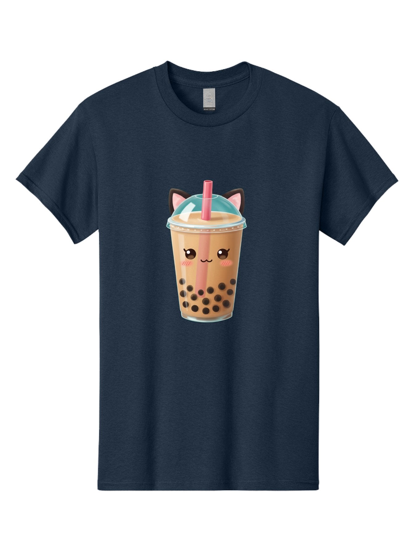 Cat-Bubble-Tea-2 Men'S Graphic Tee, 100% Cotton, Comfortable Casual Summer Wear, Machine Washable, Cute Cat Bubble Tea, Boba Tea With Cat Face, Cartoon Bubble Tea, Kawaii Drink, Adorable Beverage, Cat Ears, Bubble Tea Cup Bac796 3