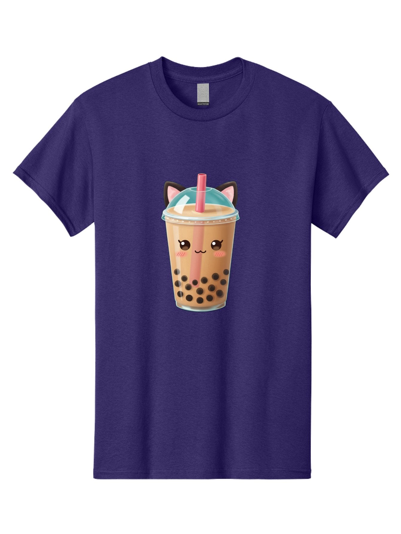 Cat-Bubble-Tea-2 Men'S Graphic Tee, 100% Cotton, Comfortable Casual Summer Wear, Machine Washable, Cute Cat Bubble Tea, Boba Tea With Cat Face, Cartoon Bubble Tea, Kawaii Drink, Adorable Beverage, Cat Ears, Bubble Tea Cup Bac796 4