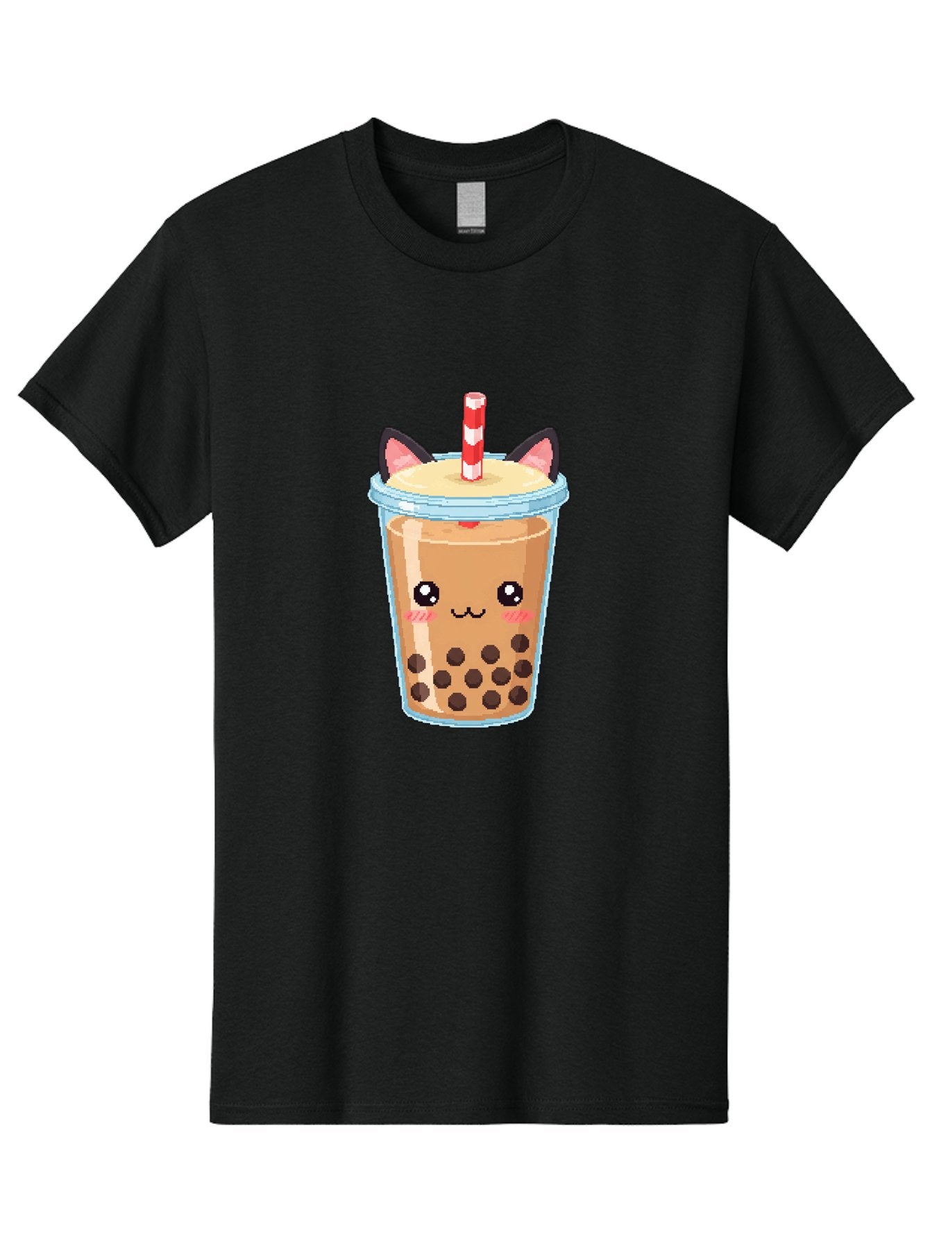Cat-Bubble-Tea-3 Men'S Graphic Tee, 100% Cotton, Comfortable Casual Summer Wear, Machine Washable, Kawaii Bubble Tea, Cat Face Design, Boba Drink, Cute Illustration, Milk Tea, Cartoon Character, Adorable Beverage Bac797