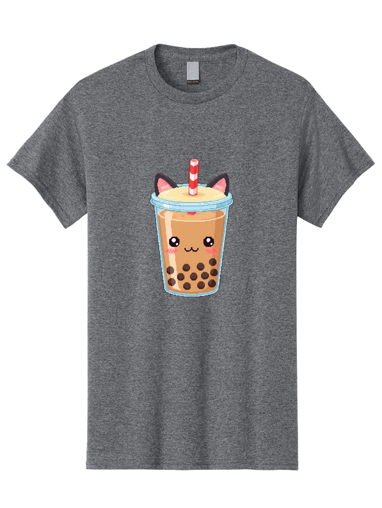Cat-Bubble-Tea-3 Men'S Graphic Tee, 100% Cotton, Comfortable Casual Summer Wear, Machine Washable, Kawaii Bubble Tea, Cat Face Design, Boba Drink, Cute Illustration, Milk Tea, Cartoon Character, Adorable Beverage Bac797 6