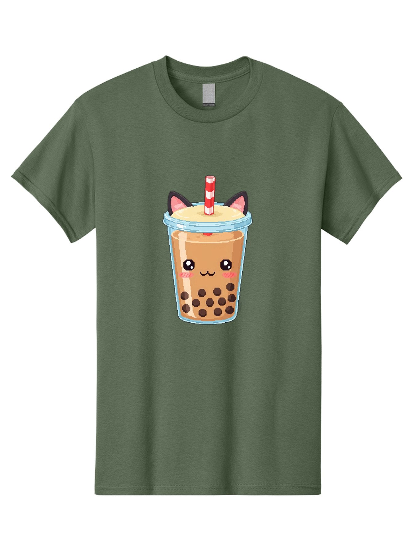 Cat-Bubble-Tea-3 Men'S Graphic Tee, 100% Cotton, Comfortable Casual Summer Wear, Machine Washable, Kawaii Bubble Tea, Cat Face Design, Boba Drink, Cute Illustration, Milk Tea, Cartoon Character, Adorable Beverage Bac797 3