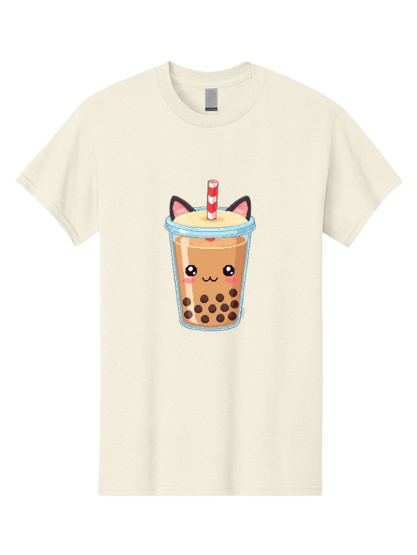 Cat-Bubble-Tea-3 Men'S Graphic Tee, 100% Cotton, Comfortable Casual Summer Wear, Machine Washable, Kawaii Bubble Tea, Cat Face Design, Boba Drink, Cute Illustration, Milk Tea, Cartoon Character, Adorable Beverage Bac797 5