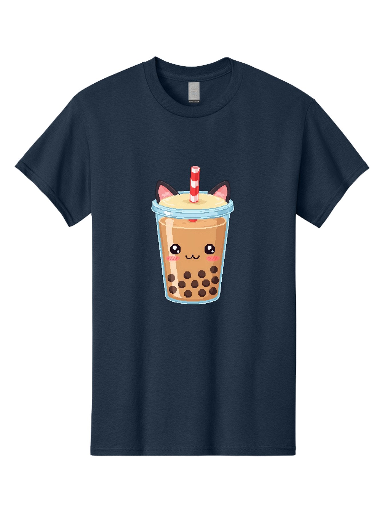 Cat-Bubble-Tea-3 Men'S Graphic Tee, 100% Cotton, Comfortable Casual Summer Wear, Machine Washable, Kawaii Bubble Tea, Cat Face Design, Boba Drink, Cute Illustration, Milk Tea, Cartoon Character, Adorable Beverage Bac797
