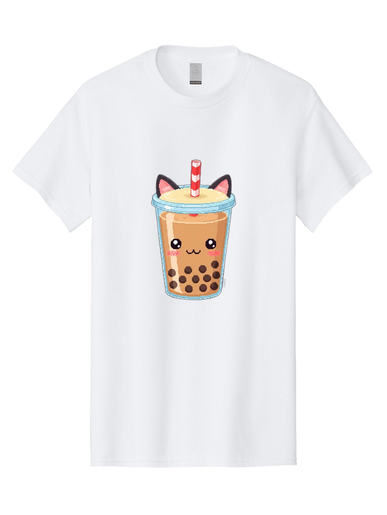 Cat-Bubble-Tea-3 Men'S Graphic Tee, 100% Cotton, Comfortable Casual Summer Wear, Machine Washable, Kawaii Bubble Tea, Cat Face Design, Boba Drink, Cute Illustration, Milk Tea, Cartoon Character, Adorable Beverage Bac797 12