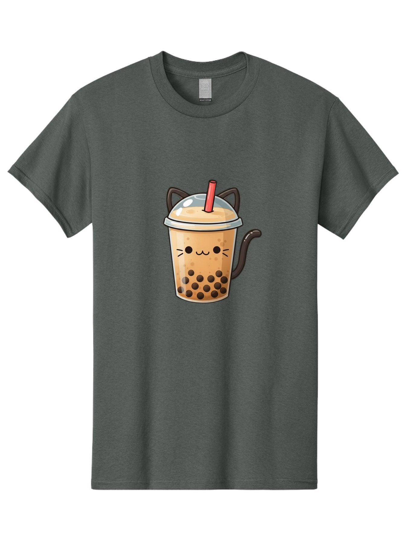 Cat-Bubble-Tea Men'S Graphic Tee, 100% Cotton, Comfortable Casual Summer Wear, Machine Washable, Boba Tea, Bubble Tea, Kawaii Cat, Cute Cat Face, Milk Tea, Tapioca Pearls, Adorable Design, Cartoon Style, Cat Ears, Straw, Bac798