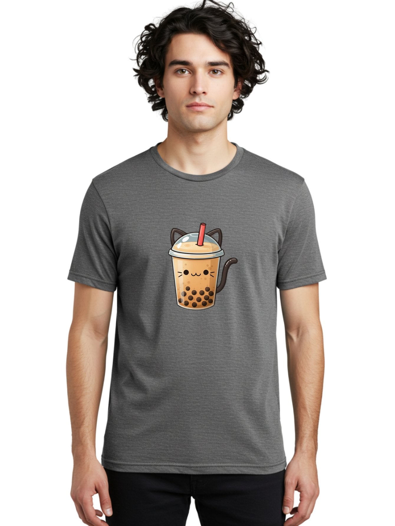 Cat-Bubble-Tea Men'S Graphic Tee, 100% Cotton, Comfortable Casual Summer Wear, Machine Washable, Boba Tea, Bubble Tea, Kawaii Cat, Cute Cat Face, Milk Tea, Tapioca Pearls, Adorable Design, Cartoon Style, Cat Ears, Straw, Bac798 18