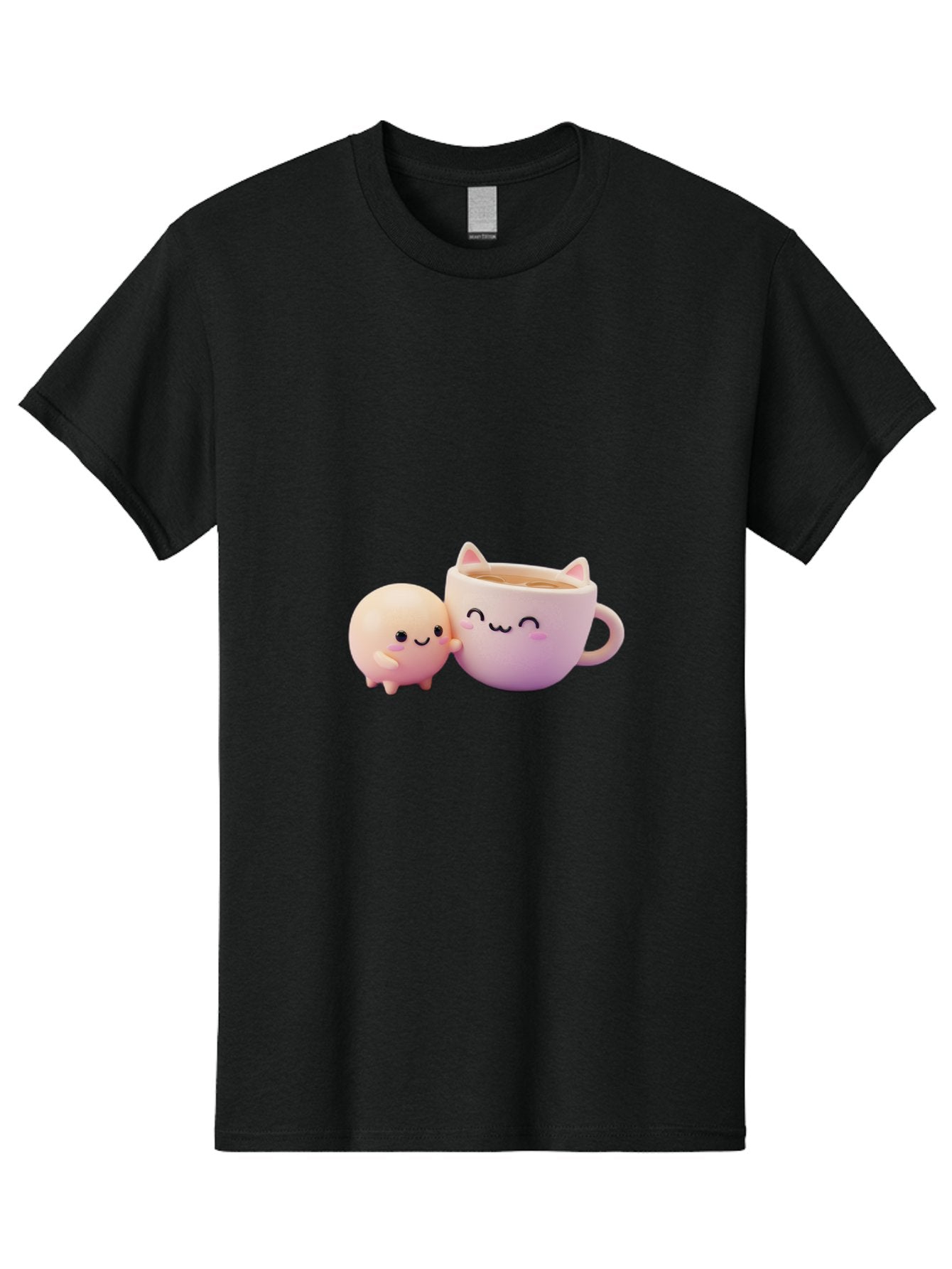 Cat-Face-Mug Men'S Graphic Tee, 100% Cotton, Comfortable Casual Summer Wear, Machine Washable, Cute Cartoon Character, Smiling Face, Pink Pastel Colors, Adorable Cat Mug, Kawaii Culture, Coffee Break, Fun Accessories, Playful Design, Bac799 9