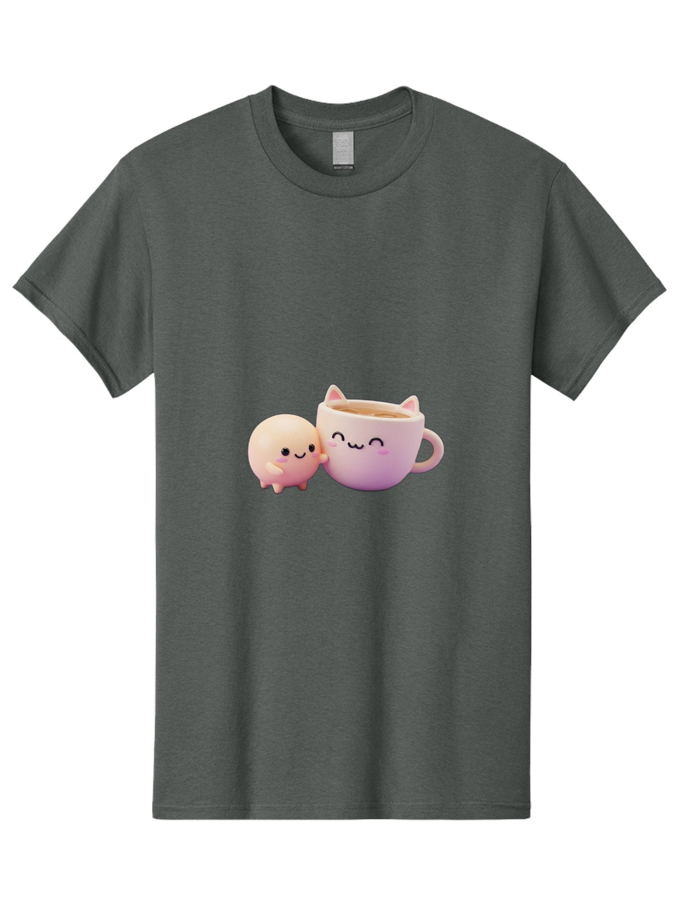Cat-Face-Mug Men'S Graphic Tee, 100% Cotton, Comfortable Casual Summer Wear, Machine Washable, Cute Cartoon Character, Smiling Face, Pink Pastel Colors, Adorable Cat Mug, Kawaii Culture, Coffee Break, Fun Accessories, Playful Design, Bac799