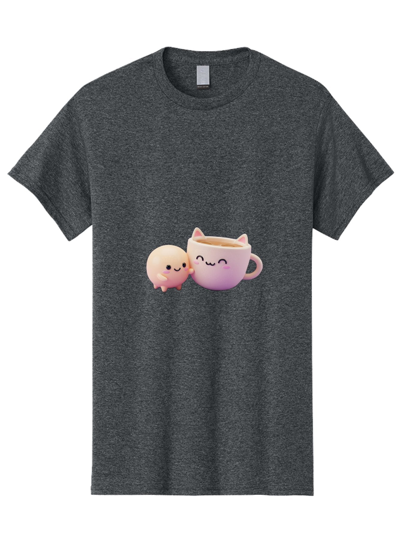 Cat-Face-Mug Men'S Graphic Tee, 100% Cotton, Comfortable Casual Summer Wear, Machine Washable, Cute Cartoon Character, Smiling Face, Pink Pastel Colors, Adorable Cat Mug, Kawaii Culture, Coffee Break, Fun Accessories, Playful Design, Bac799 12