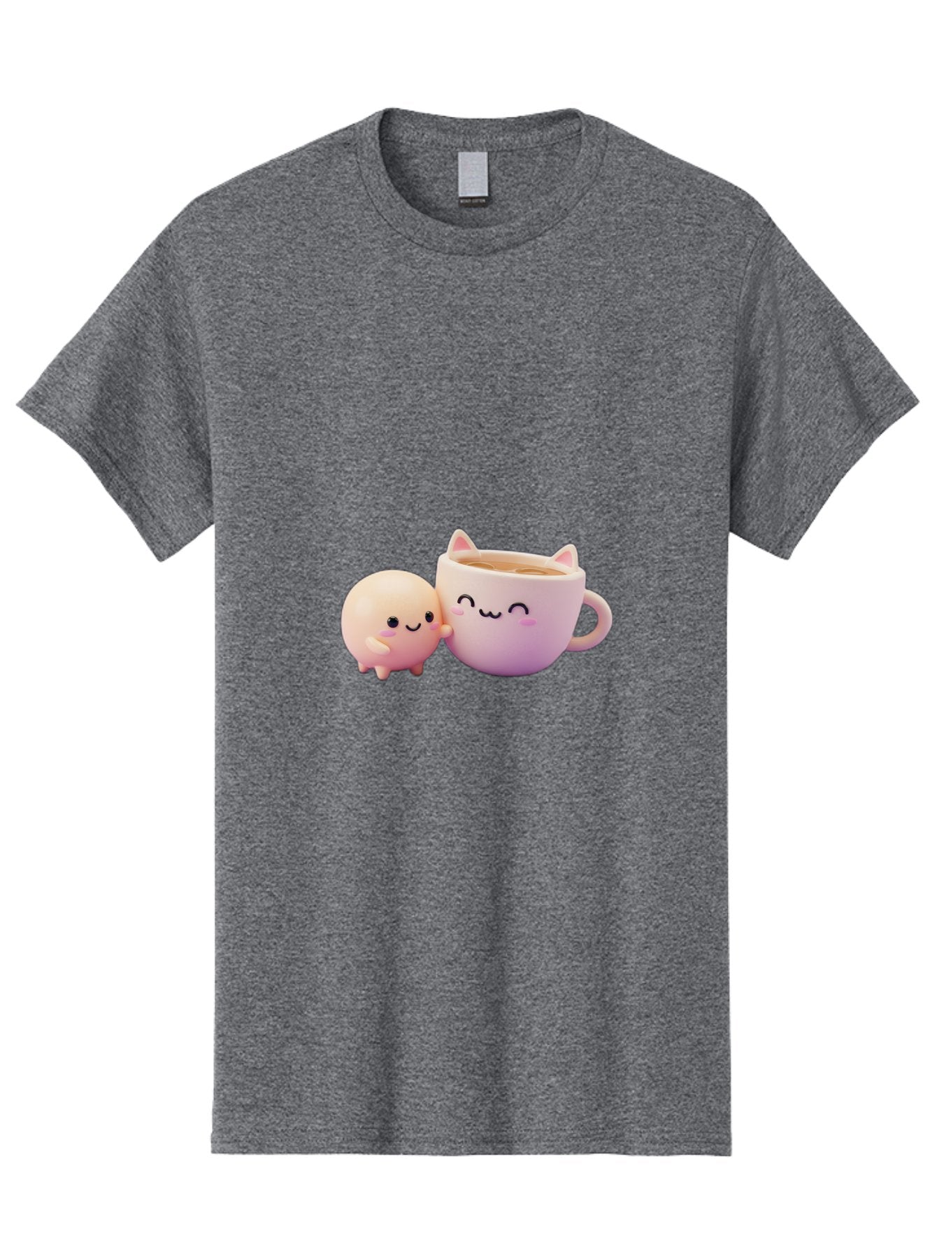 Cat-Face-Mug Men'S Graphic Tee, 100% Cotton, Comfortable Casual Summer Wear, Machine Washable, Cute Cartoon Character, Smiling Face, Pink Pastel Colors, Adorable Cat Mug, Kawaii Culture, Coffee Break, Fun Accessories, Playful Design, Bac799 10