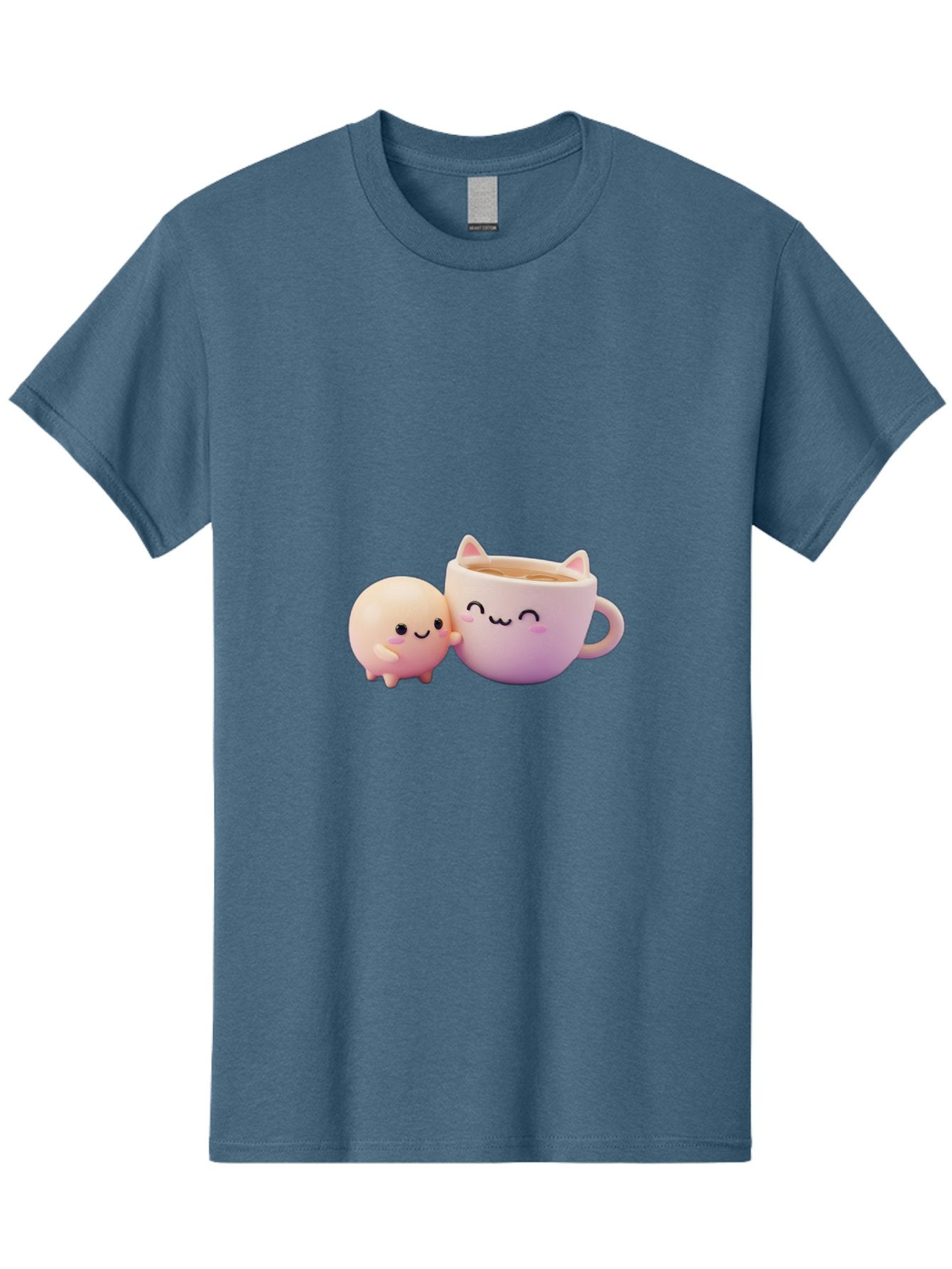Cat-Face-Mug Men'S Graphic Tee, 100% Cotton, Comfortable Casual Summer Wear, Machine Washable, Cute Cartoon Character, Smiling Face, Pink Pastel Colors, Adorable Cat Mug, Kawaii Culture, Coffee Break, Fun Accessories, Playful Design, Bac799 13