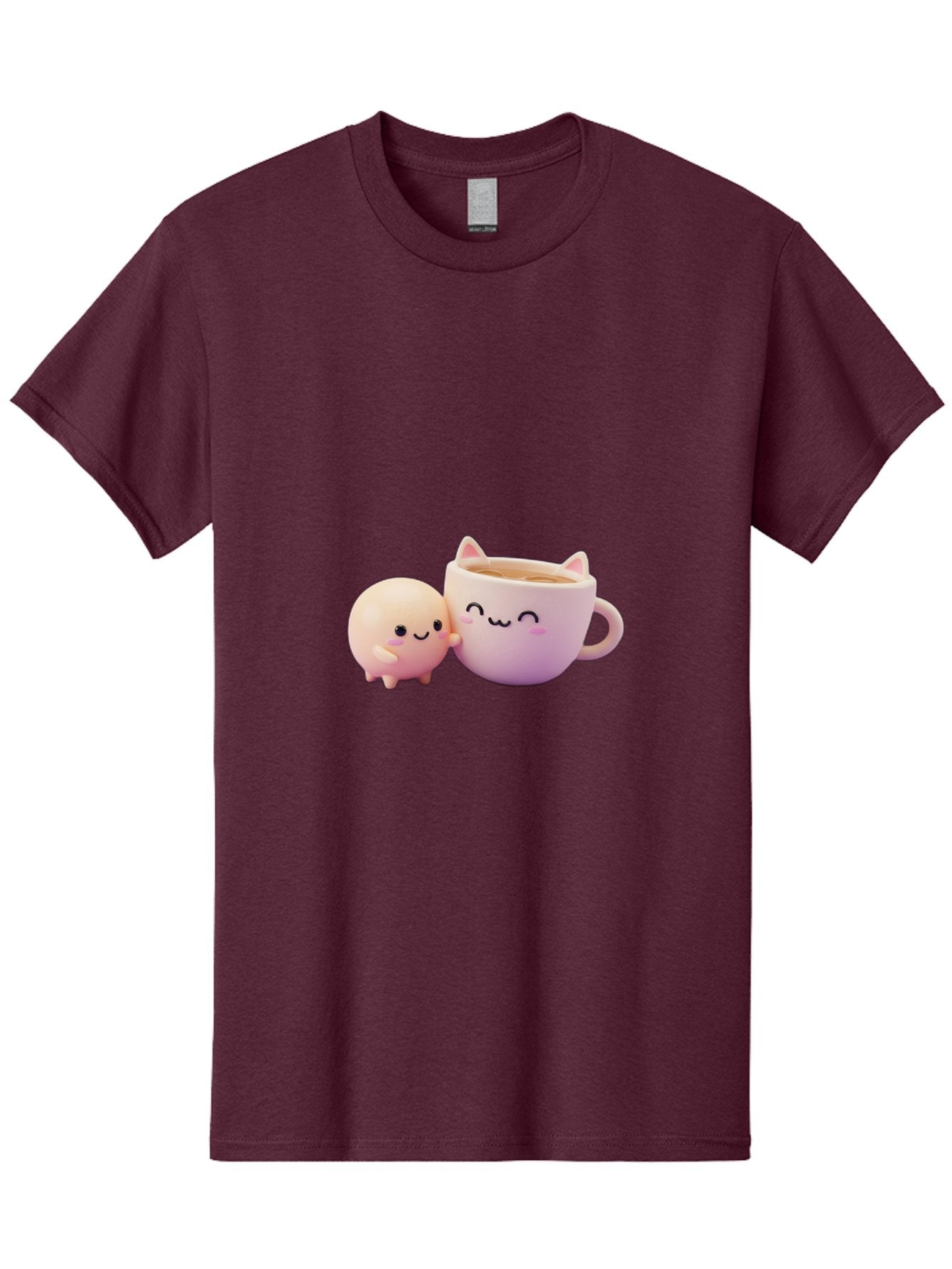 Cat-Face-Mug Men'S Graphic Tee, 100% Cotton, Comfortable Casual Summer Wear, Machine Washable, Cute Cartoon Character, Smiling Face, Pink Pastel Colors, Adorable Cat Mug, Kawaii Culture, Coffee Break, Fun Accessories, Playful Design, Bac799 15