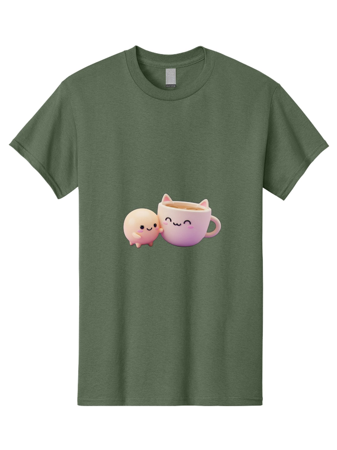 Cat-Face-Mug Men'S Graphic Tee, 100% Cotton, Comfortable Casual Summer Wear, Machine Washable, Cute Cartoon Character, Smiling Face, Pink Pastel Colors, Adorable Cat Mug, Kawaii Culture, Coffee Break, Fun Accessories, Playful Design, Bac799 8