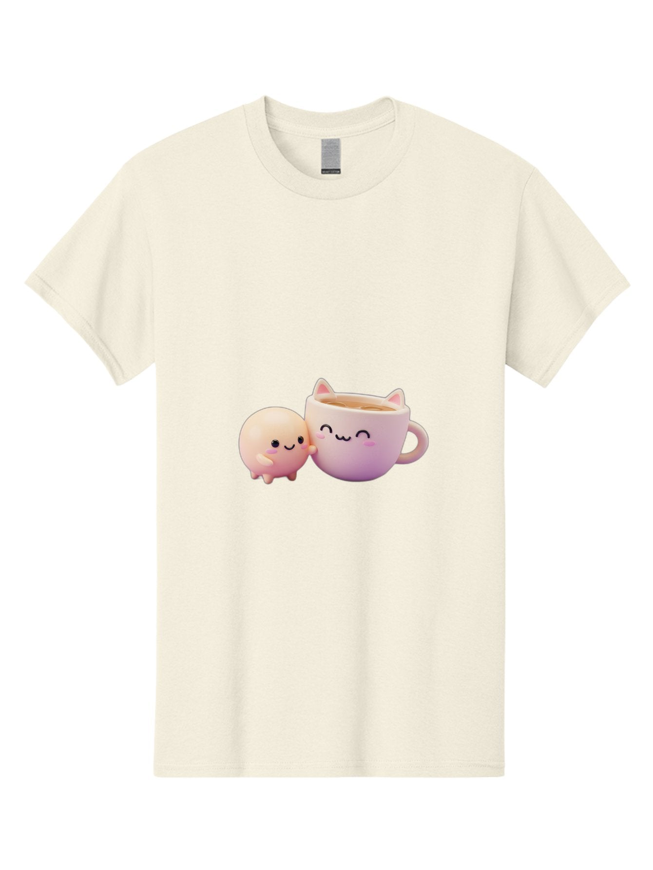 Cat-Face-Mug Men'S Graphic Tee, 100% Cotton, Comfortable Casual Summer Wear, Machine Washable, Cute Cartoon Character, Smiling Face, Pink Pastel Colors, Adorable Cat Mug, Kawaii Culture, Coffee Break, Fun Accessories, Playful Design, Bac799 7