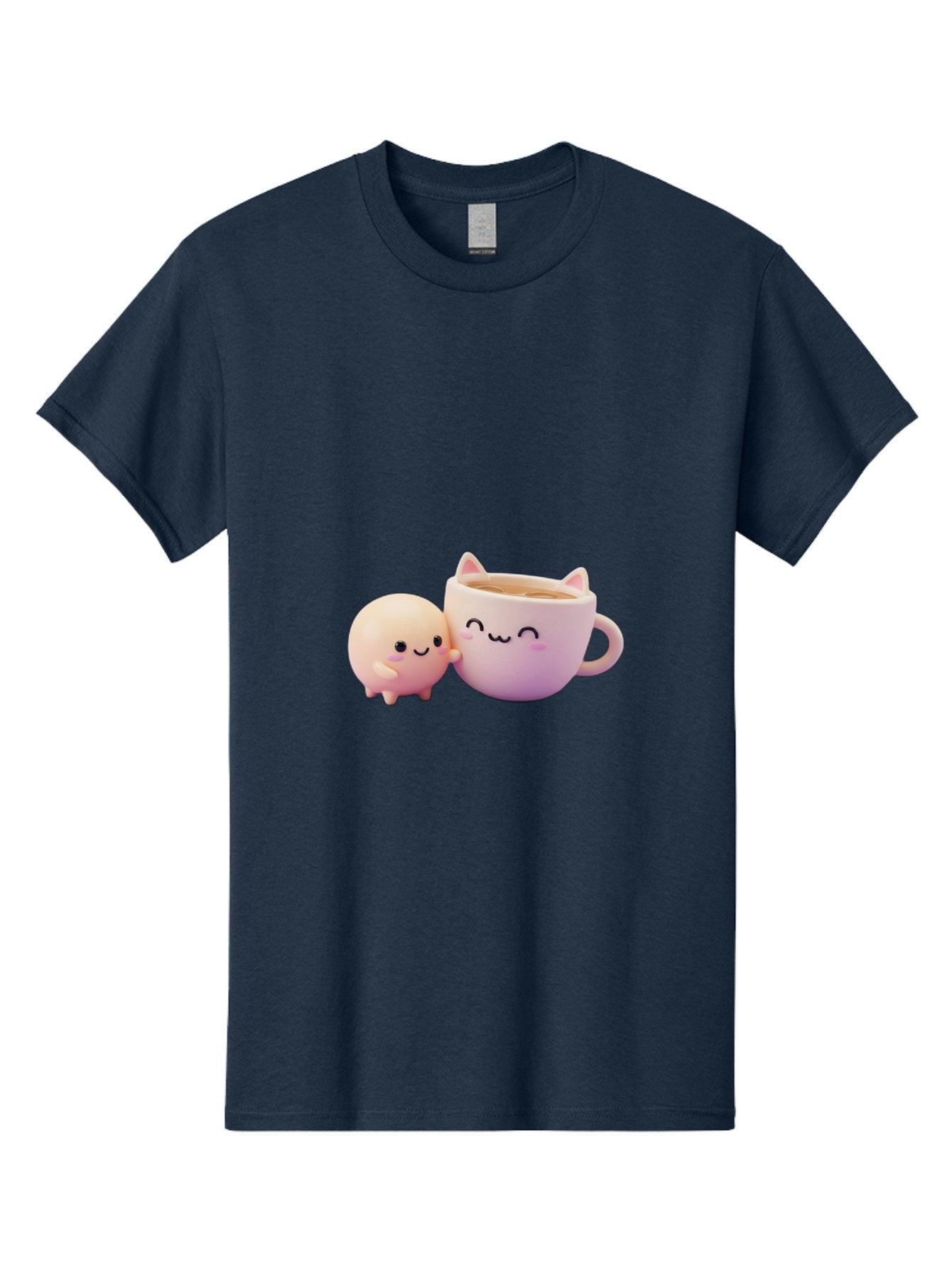 Cat-Face-Mug Men'S Graphic Tee, 100% Cotton, Comfortable Casual Summer Wear, Machine Washable, Cute Cartoon Character, Smiling Face, Pink Pastel Colors, Adorable Cat Mug, Kawaii Culture, Coffee Break, Fun Accessories, Playful Design, Bac799 4