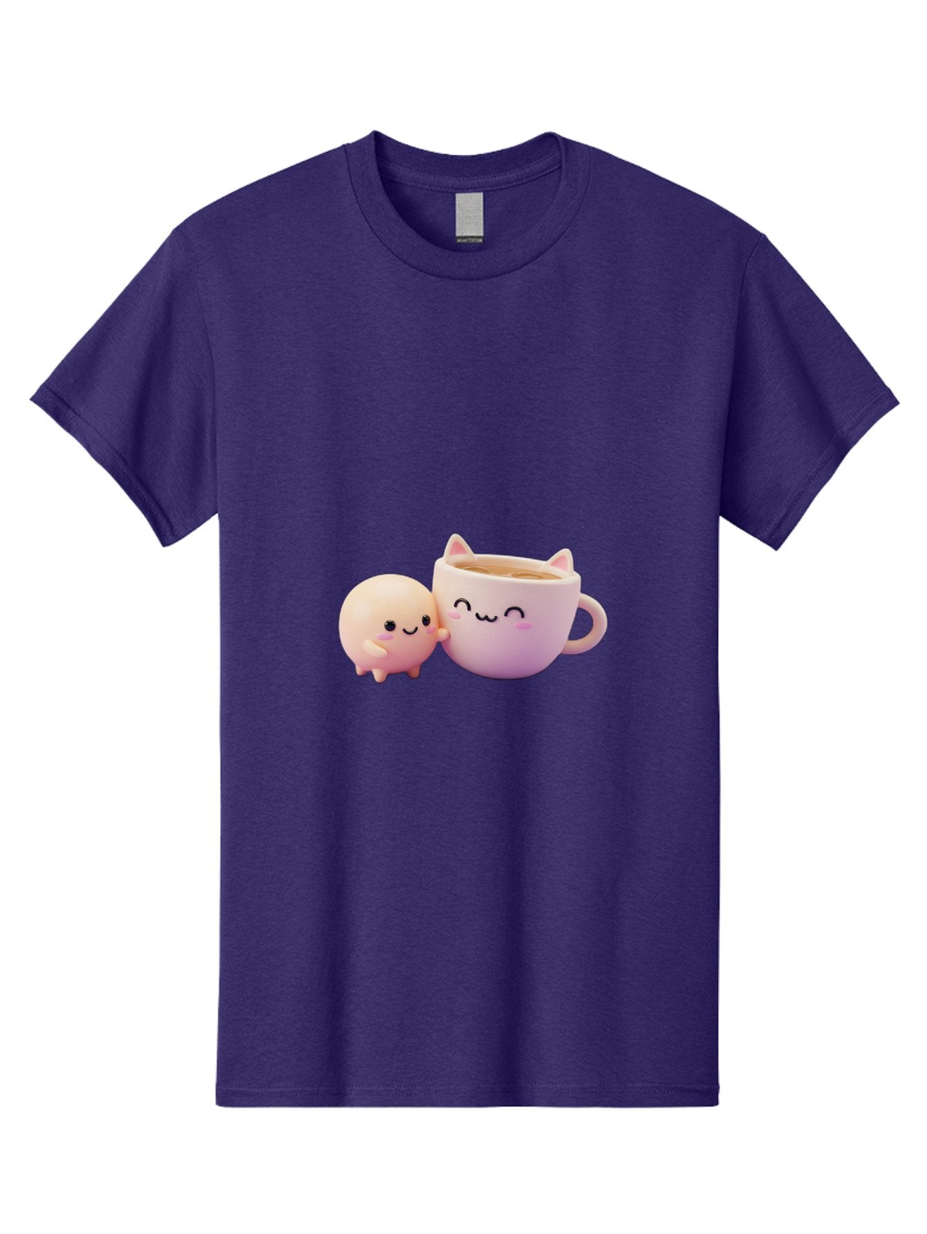 Cat-Face-Mug Men'S Graphic Tee, 100% Cotton, Comfortable Casual Summer Wear, Machine Washable, Cute Cartoon Character, Smiling Face, Pink Pastel Colors, Adorable Cat Mug, Kawaii Culture, Coffee Break, Fun Accessories, Playful Design, Bac799 5